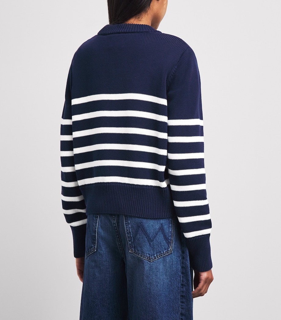With Nothing Underneath Womens Cotton Devon Sweater Navy White Stripe Image 5