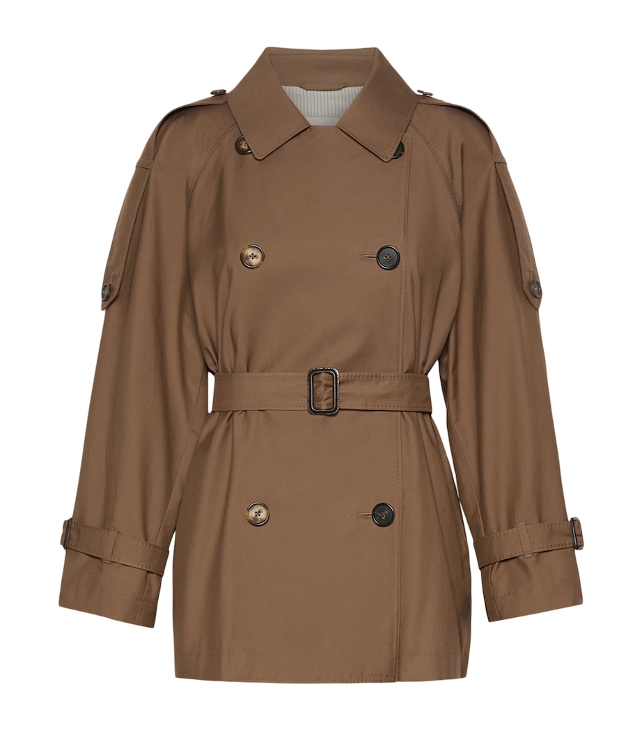 Max Mara Womens Water-Repellent Short Trench Coat Brown Image 1