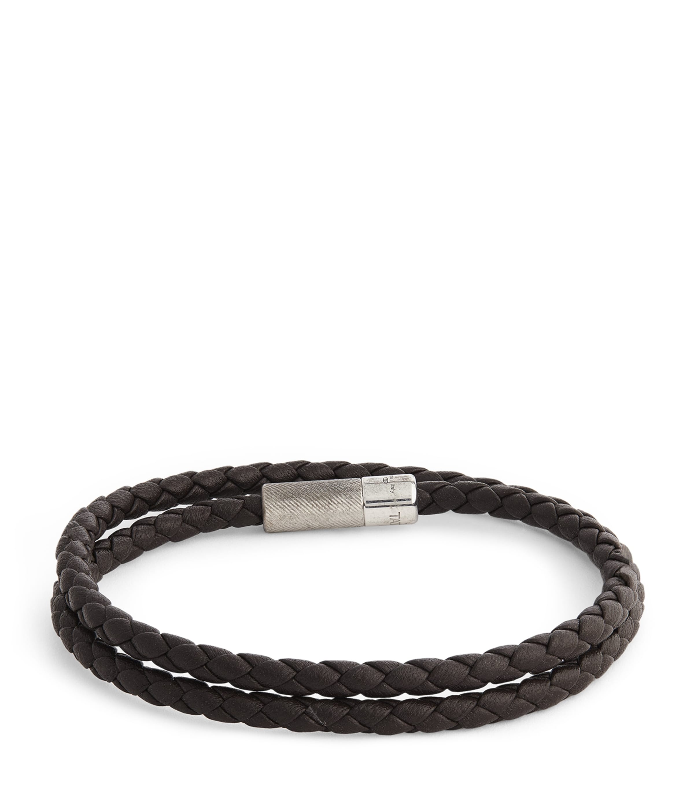 Leather Double-Wrap Braided Bracelet BROWN Image 1