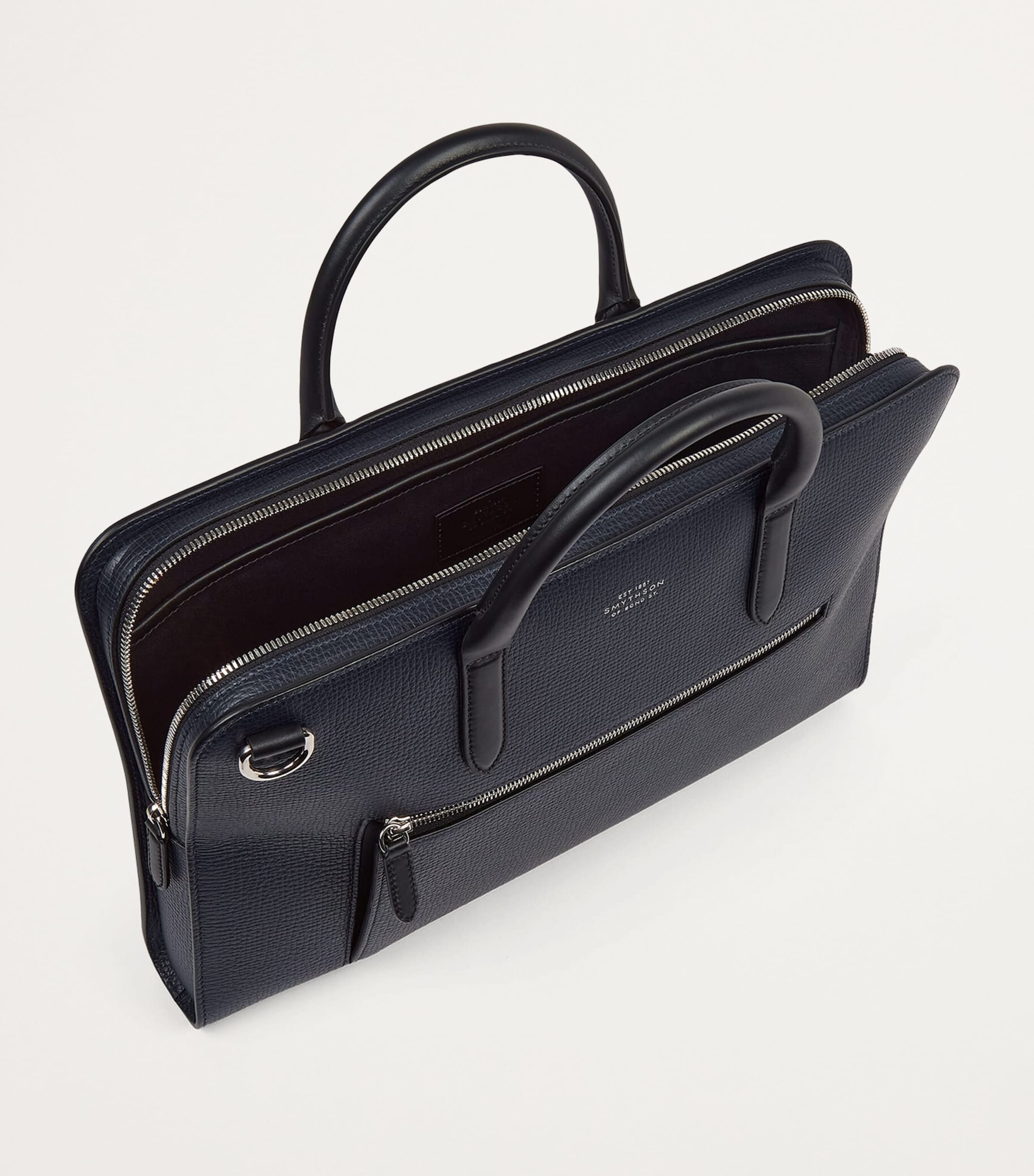 Leather Ultra Slim Briefcase NAVY Image 4