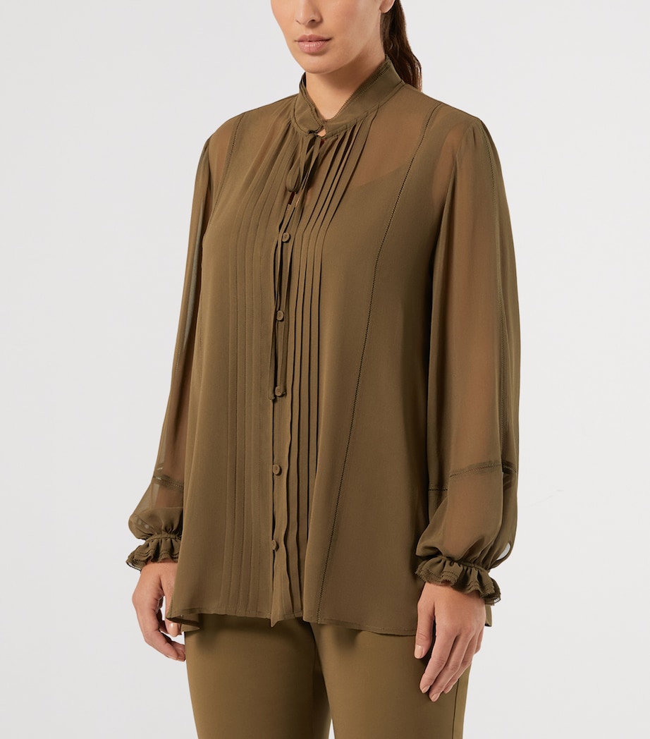 Marina Rinaldi Womens Silk Tie-Neck Blouse Kaki Image 3