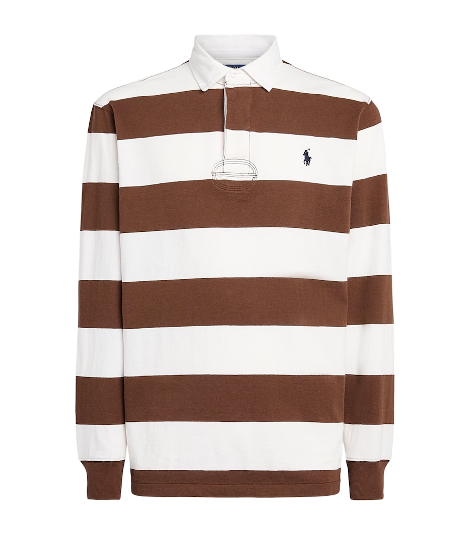 Polo Ralph Lauren Mens Cotton Stripe Rugby Shirt Pale Rsset/trphy Crm Image 1