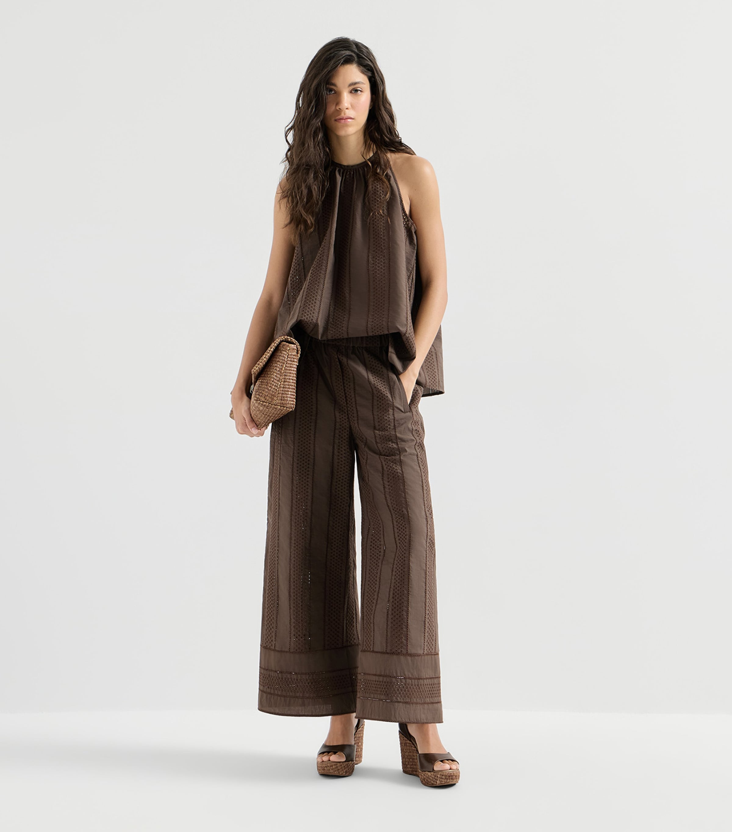 Brunello Cucinelli Womens Techno Cotton Broderie Anglaise Trousers Image 2