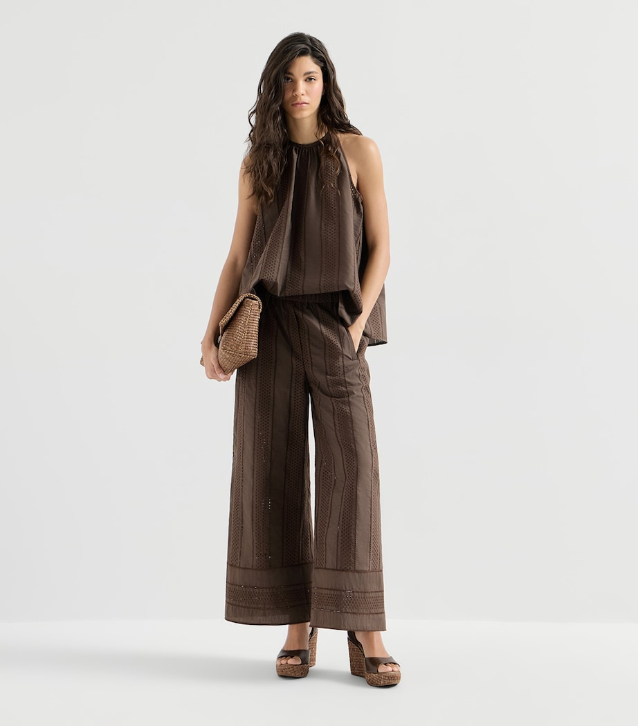 Brunello Cucinelli Womens Techno Cotton Broderie Anglaise Trousers Image 2
