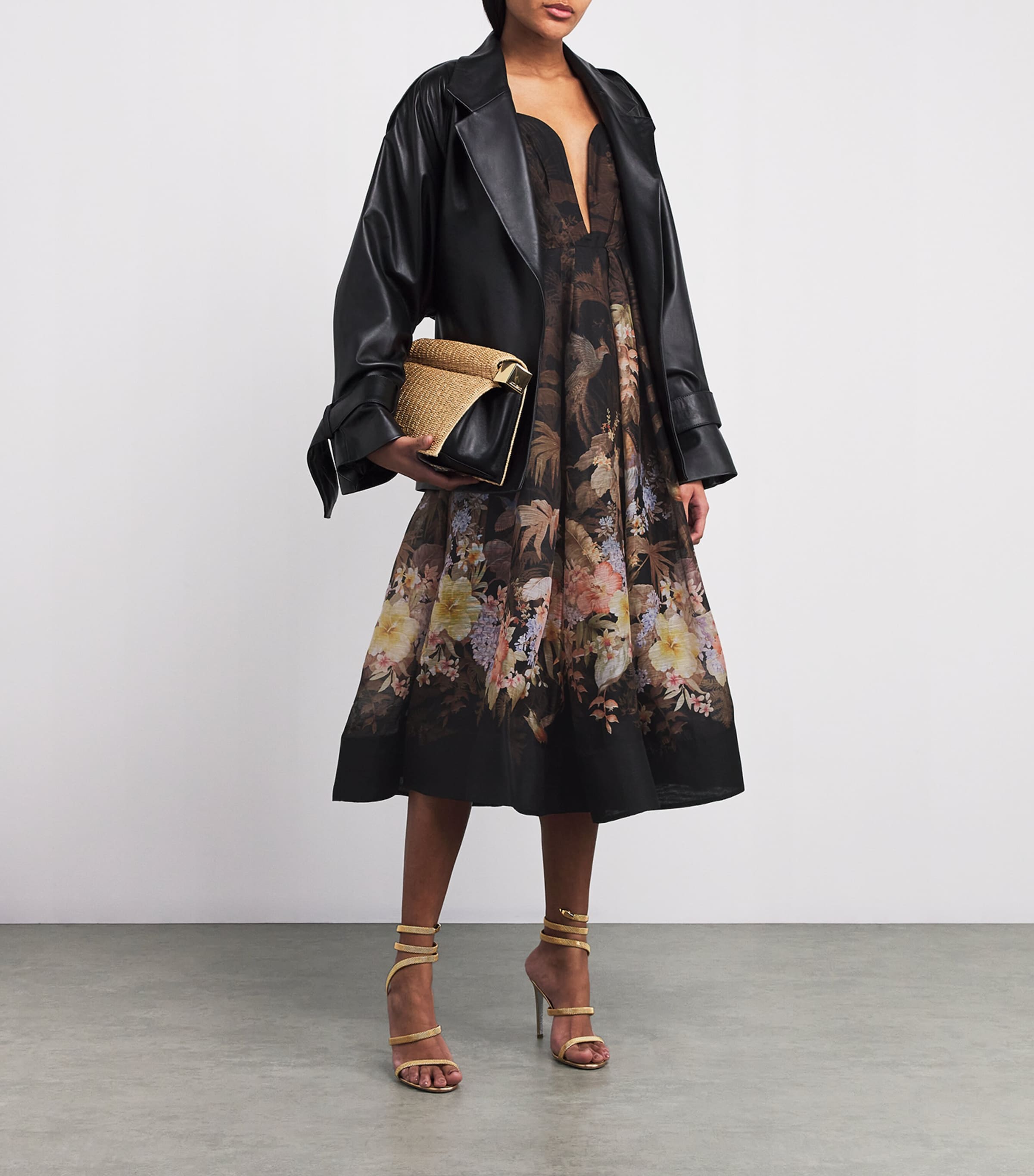 Linen-Silk Printed Midi Dress BLACK TROPICAL Image 2