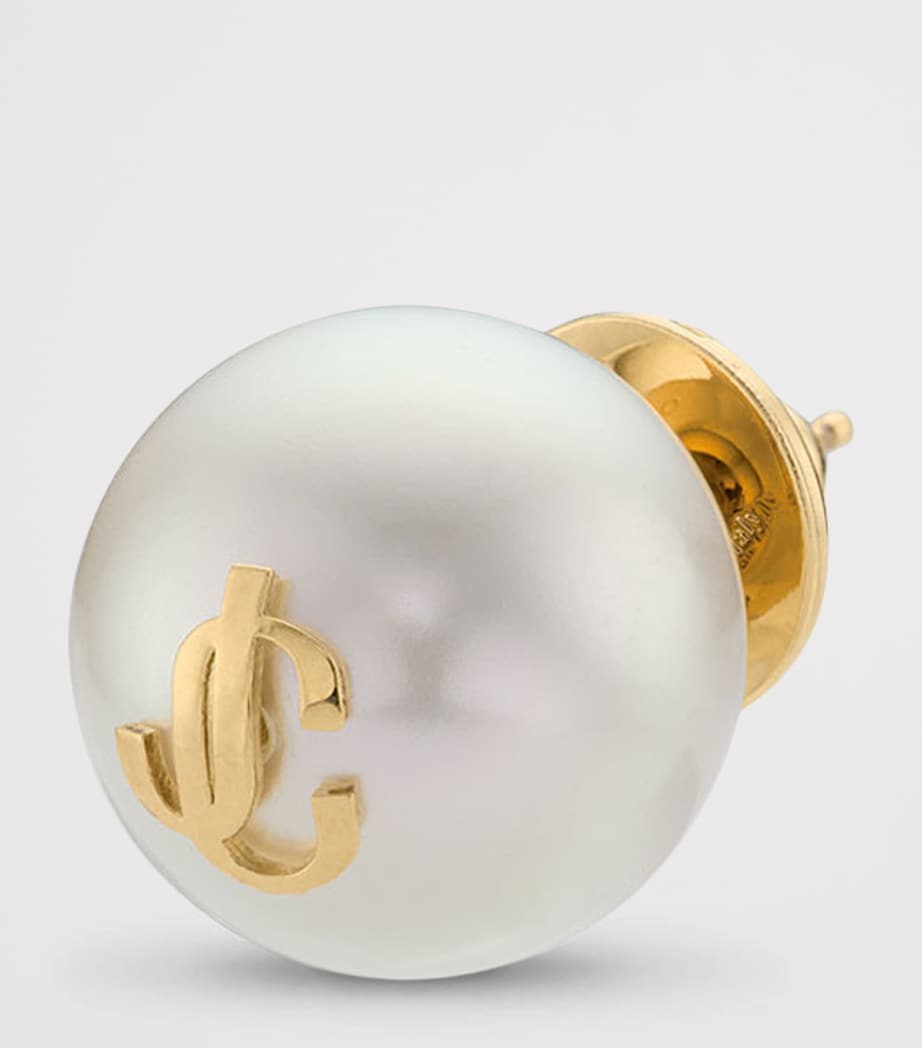 Jimmy Choo Faux Pearl Logo Stud Earrings Gold/white Image 3