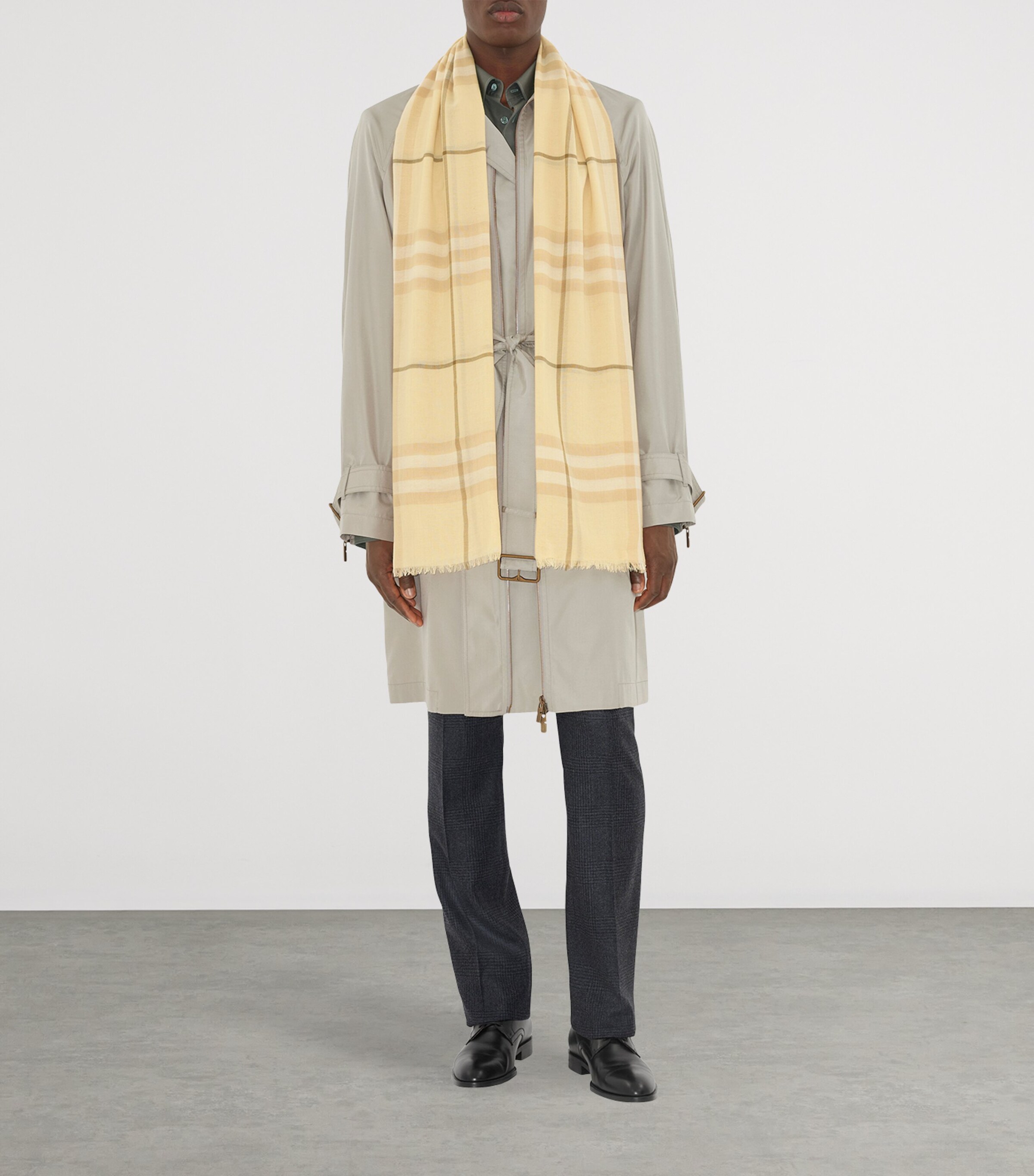 Burberry Wool Wide Check Scarf Buff Yellow Image 4