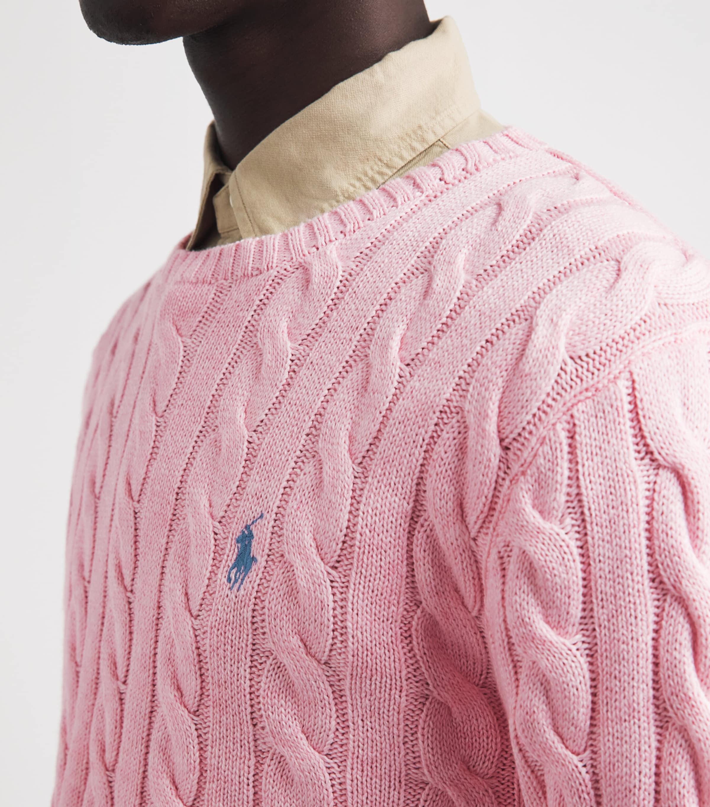Polo Ralph Lauren Mens Cotton Cable-Knit Sweater Ballet Pink Hthr Image 3