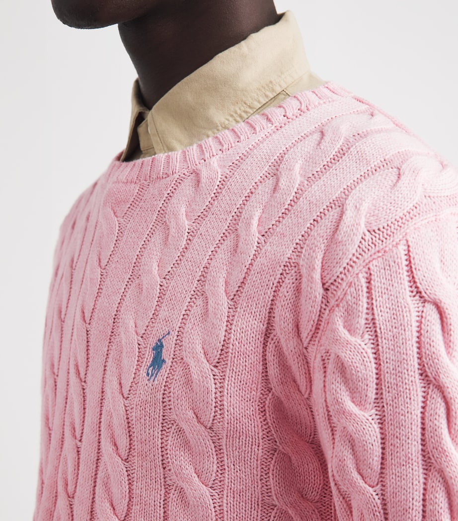 Polo Ralph Lauren Mens Cotton Cable-Knit Sweater Ballet Pink Hthr Image 3