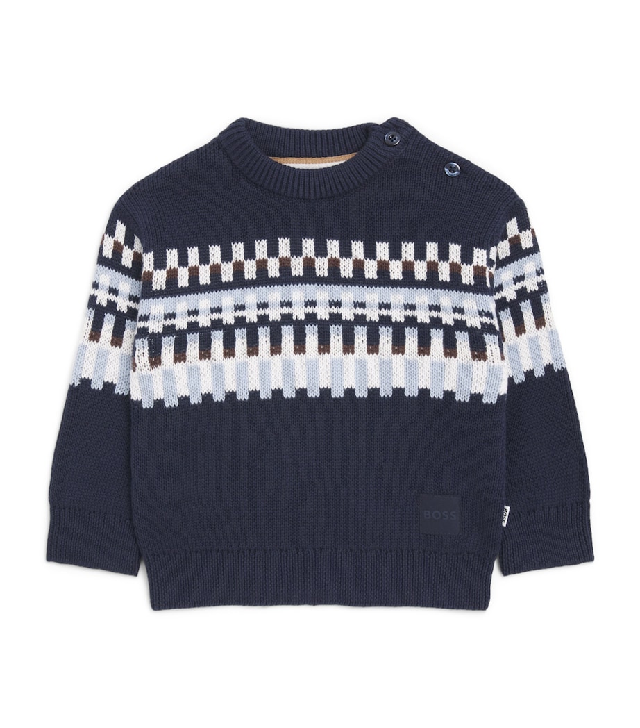 BOSS Kidswear Cotton Jacquard Sweater (3 Months-3 Years) Navy Image 1