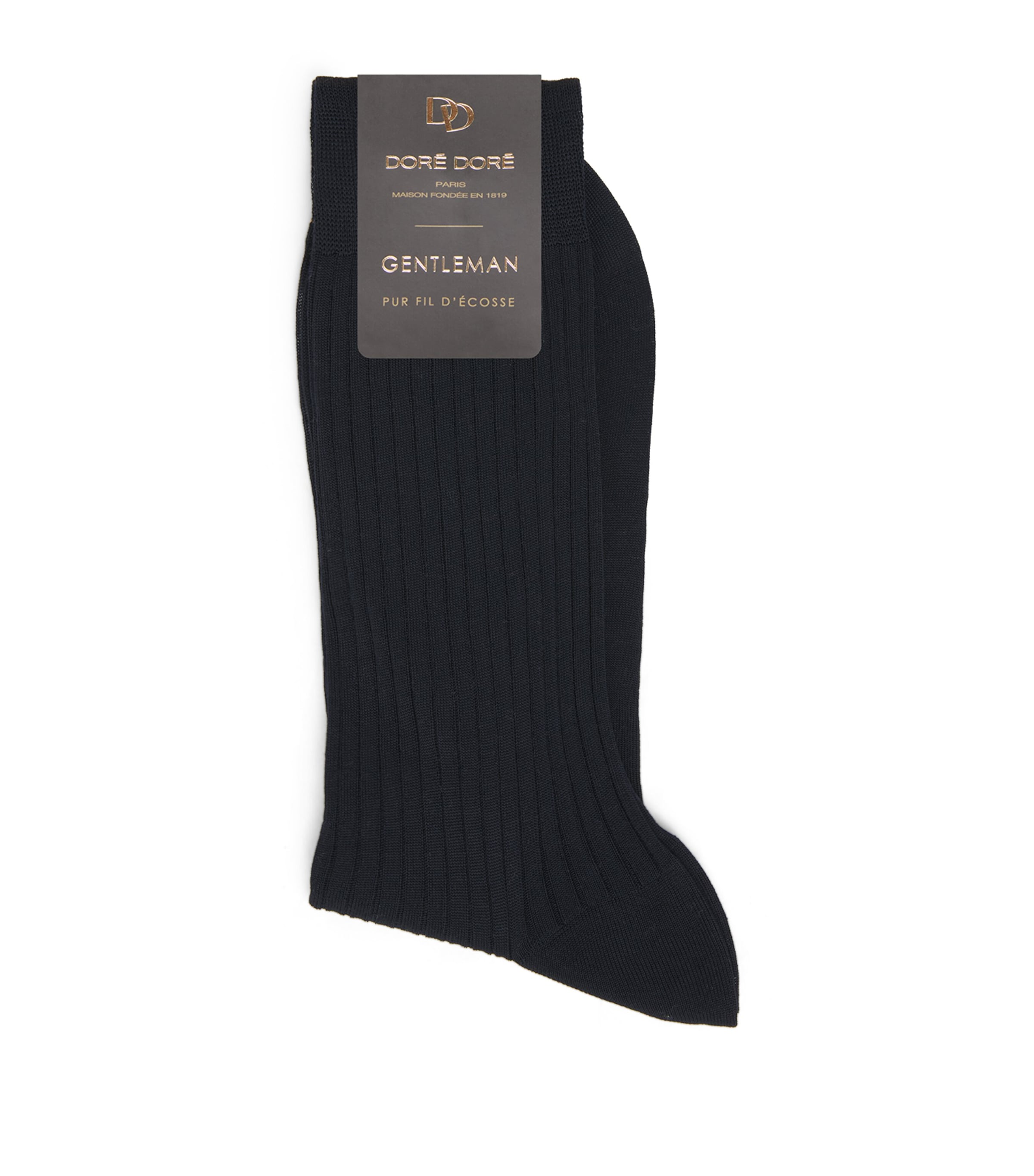 Doré Doré Mens Mercerised Cotton Ribbed Socks Marine Image 1