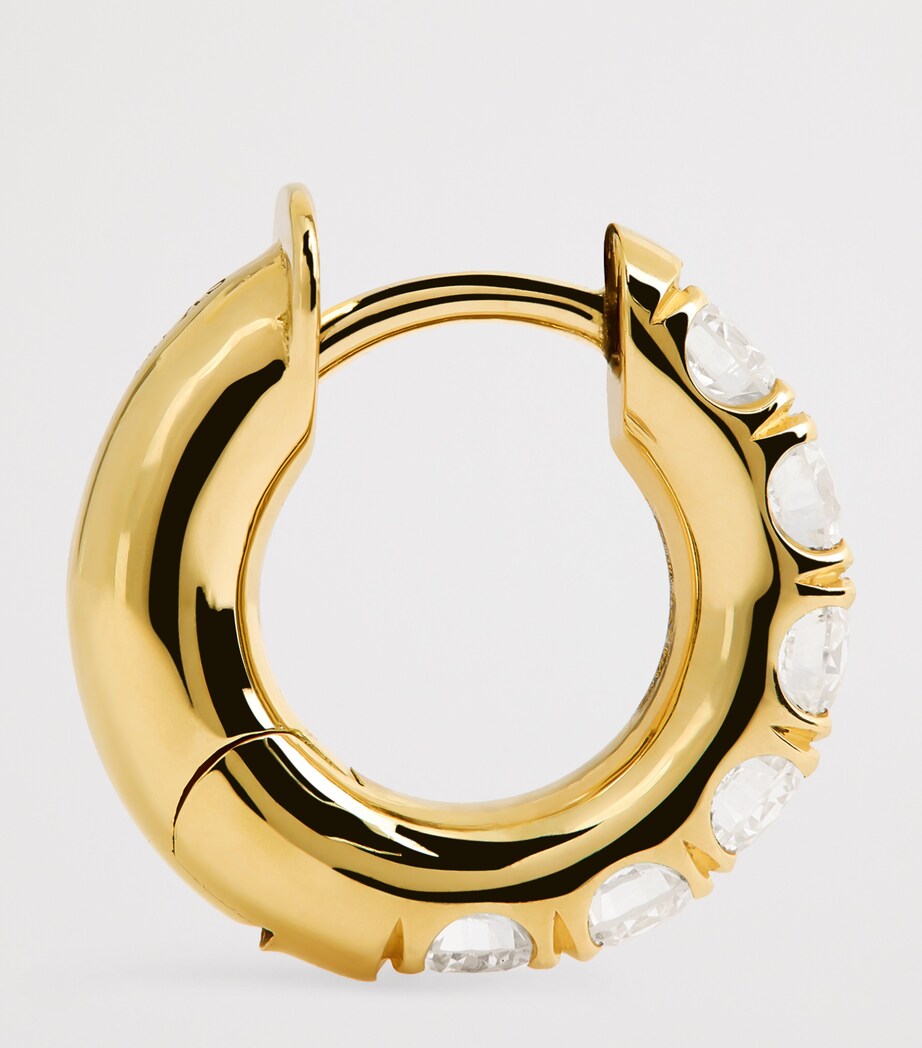 Yellow Gold and Pavé Diamond Macro Single Hoop Earring YELLOW GOLD Image 4