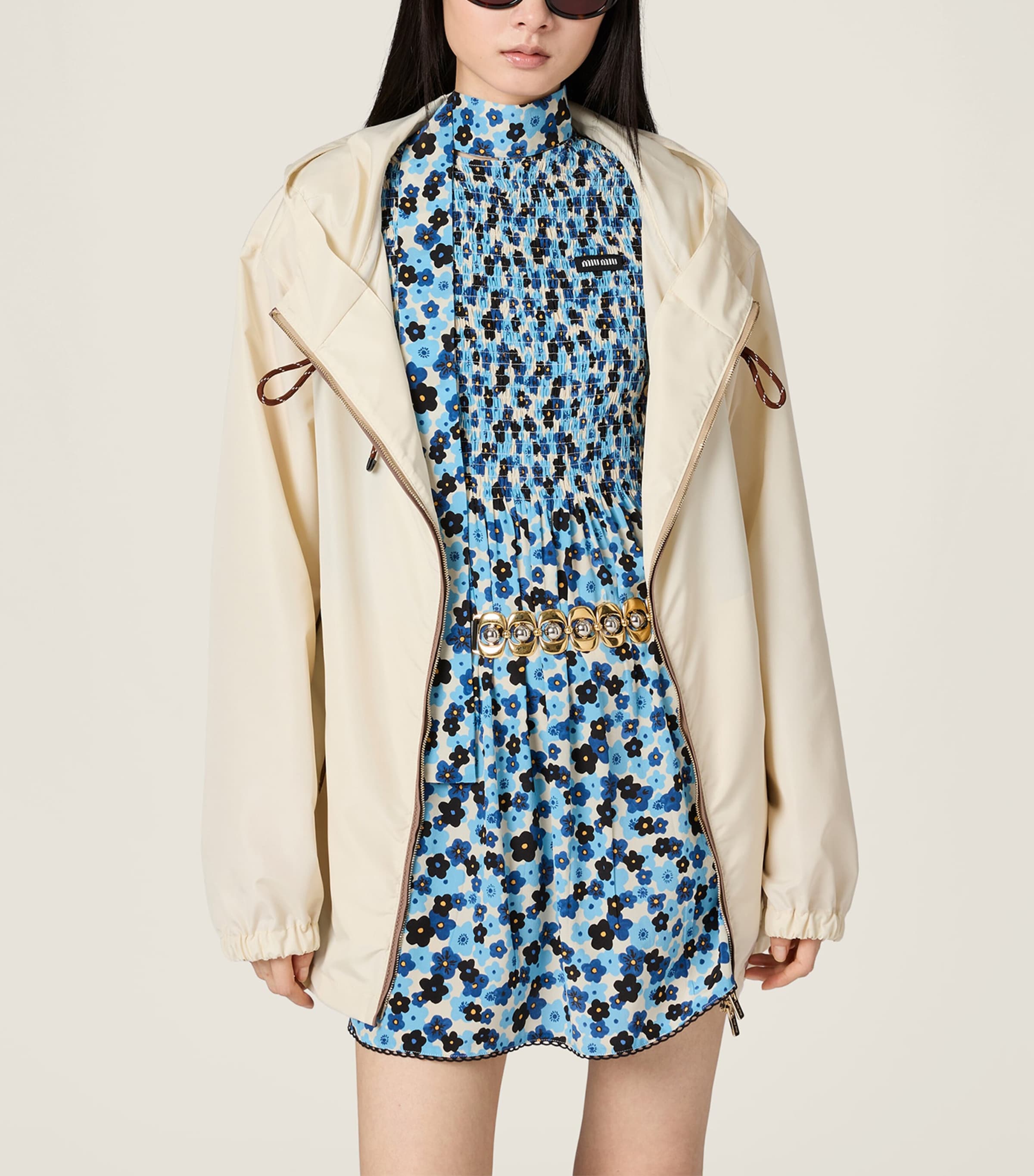 Miu Miu Womens Silk Floral Print Mini Dress Neutral Image 2