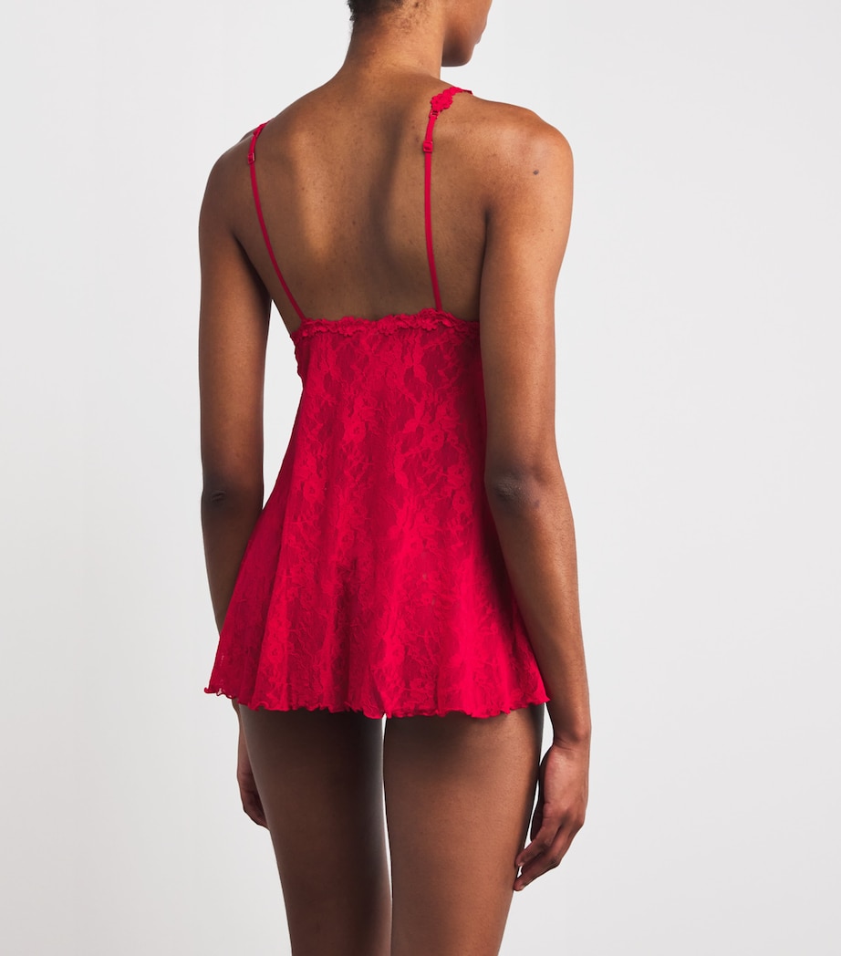 Stretch Lace Cami and Thong Set RED Image 3