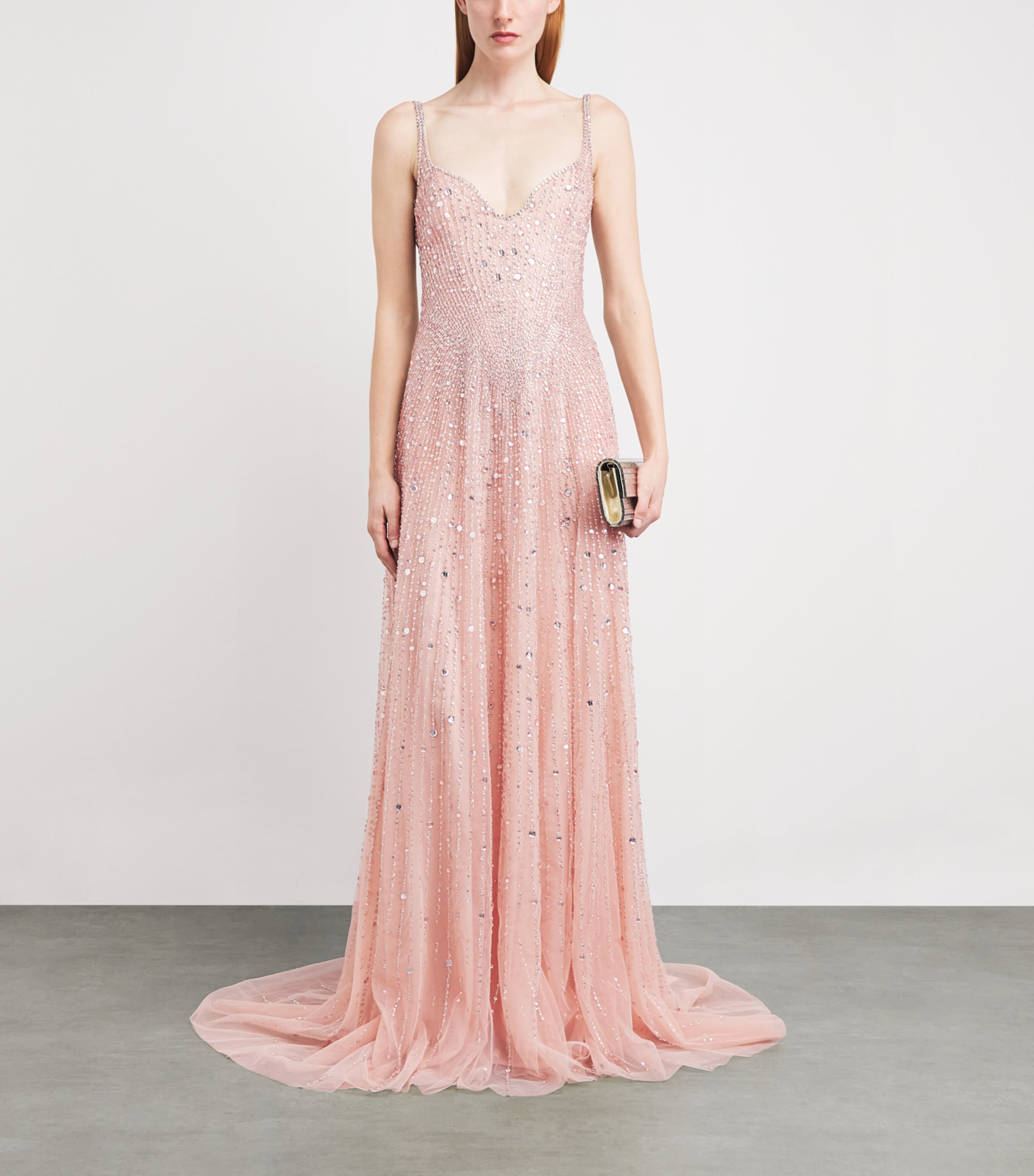 GEORGES HOBEIKA Womens Silk-Blend Embellished Sleeveless Gown Pink Rose Smoke Image 2