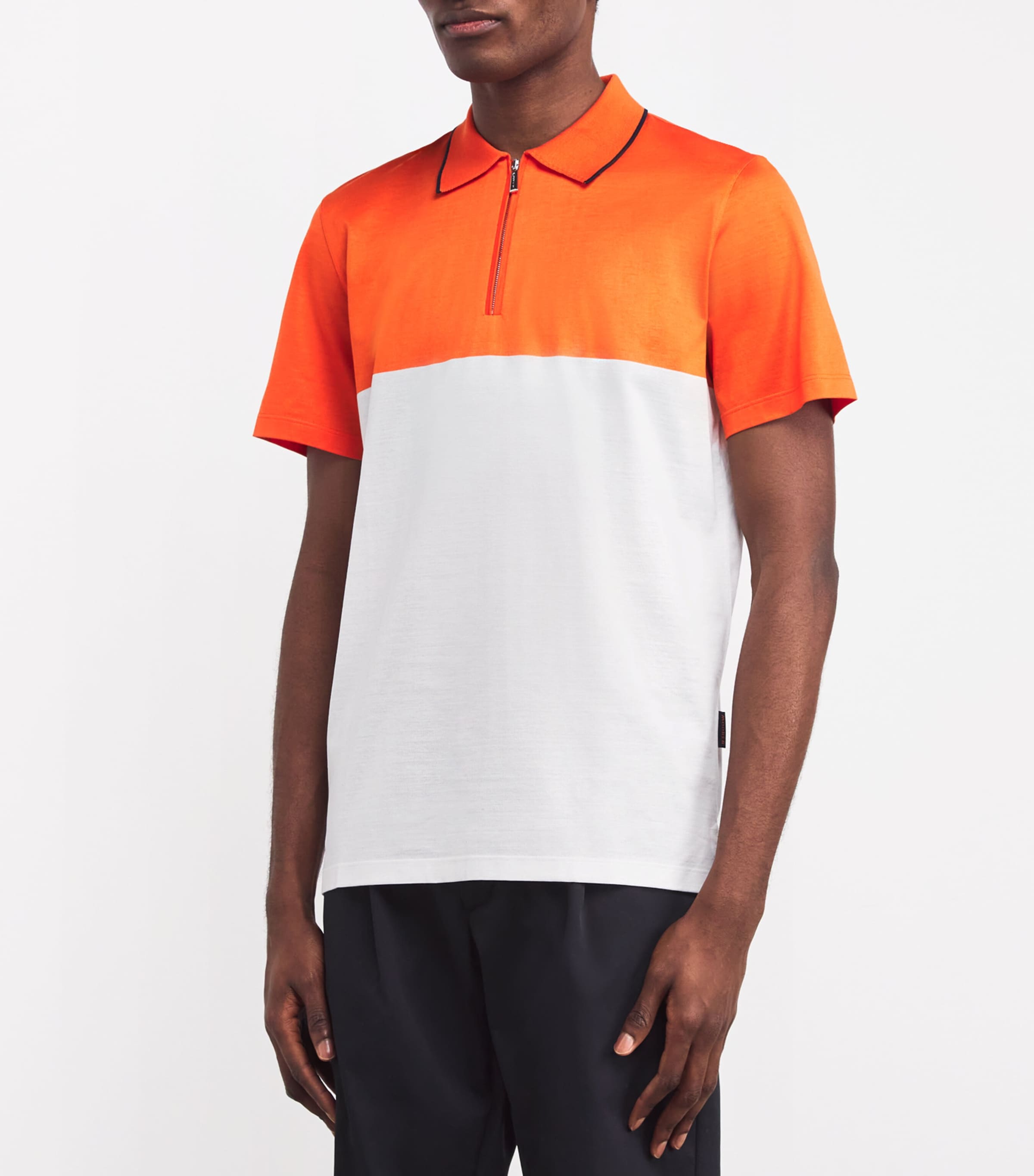Cotton Zip-Up Polo Shirt V3714-BIANCO/ARANCIN Image 3