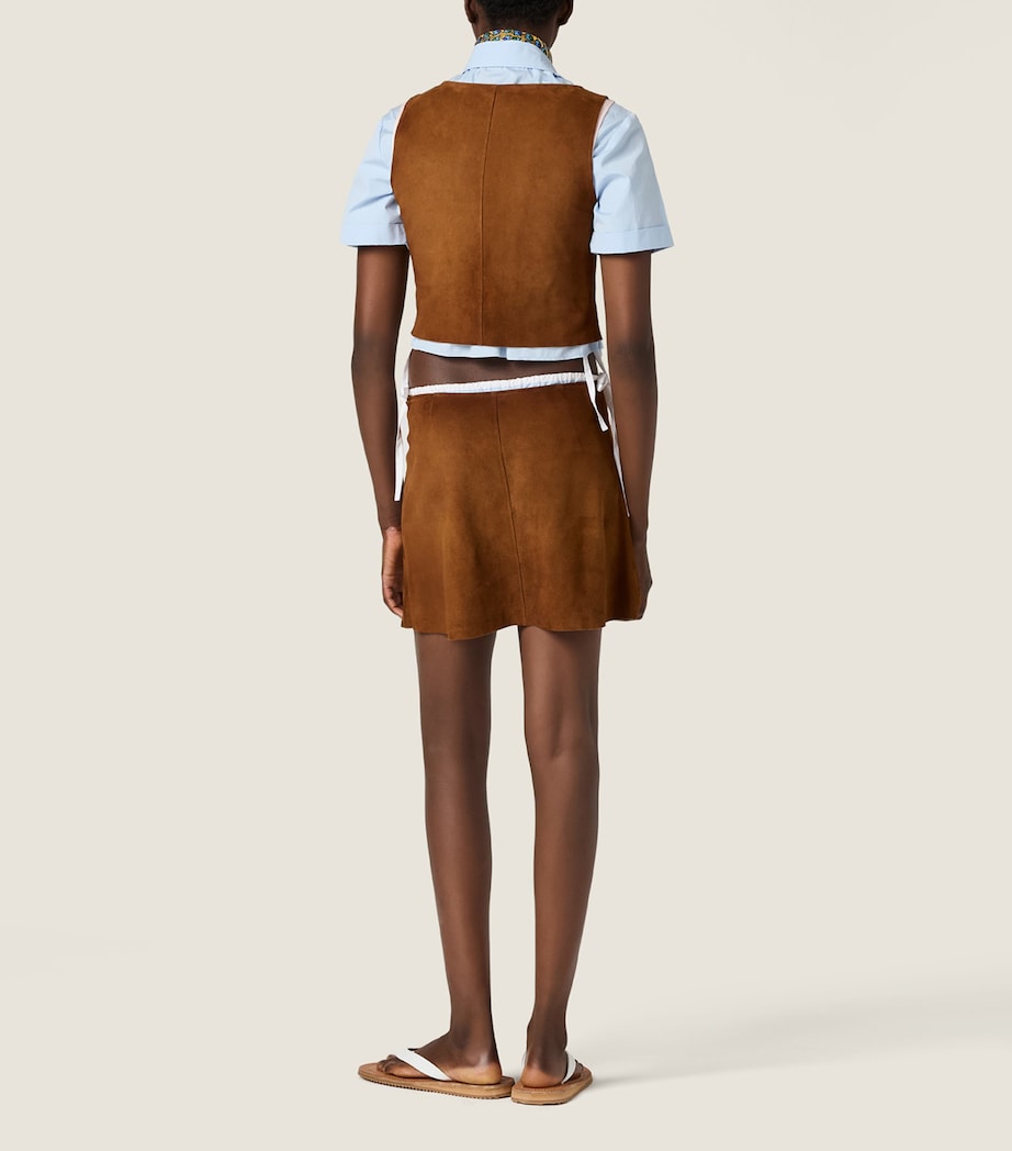 Miu Miu Womens Waxed Suede Mini Skirt Brown Image 3