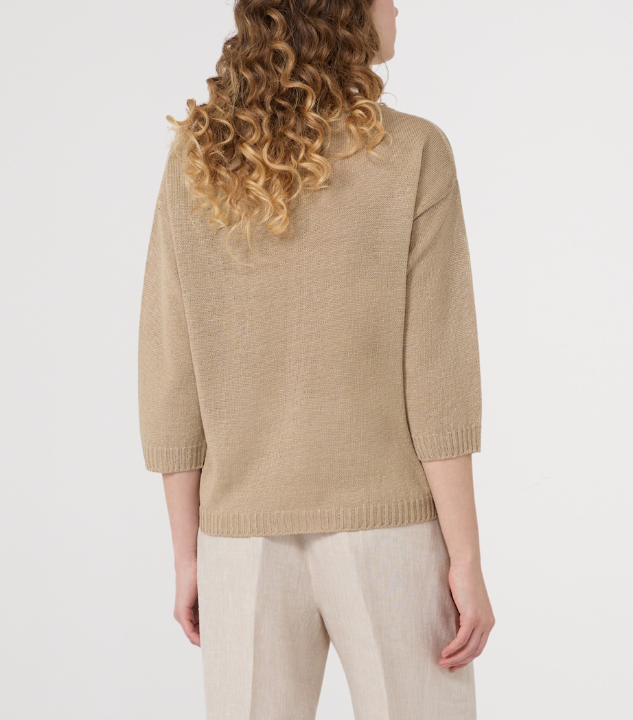 Weekend Max Mara Womens Linen Cropped-Sleeve Sweater Earth Image 3