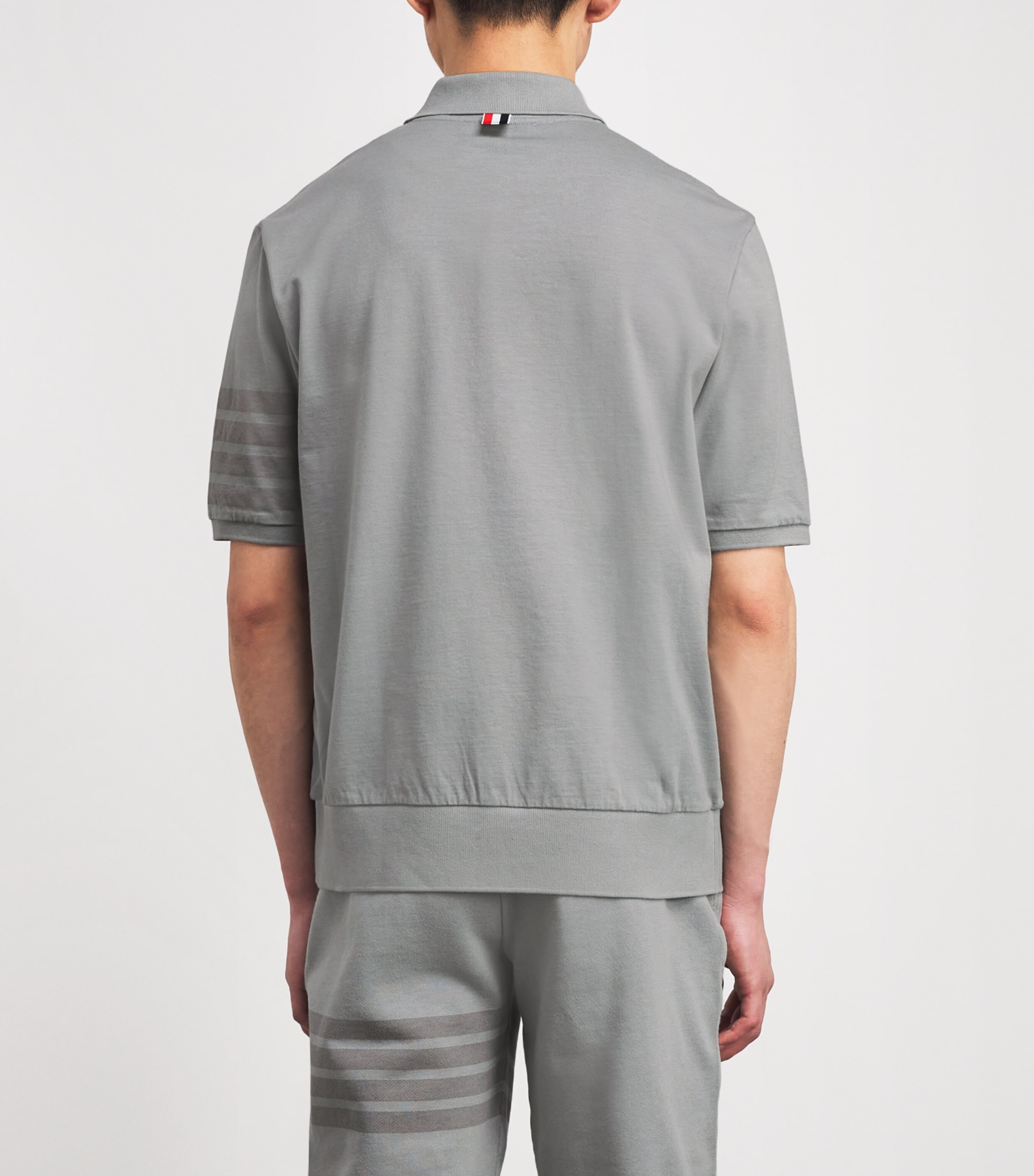 Thom Browne Mens Cotton 4-Bar Polo Shirt Lt Grey Image 5