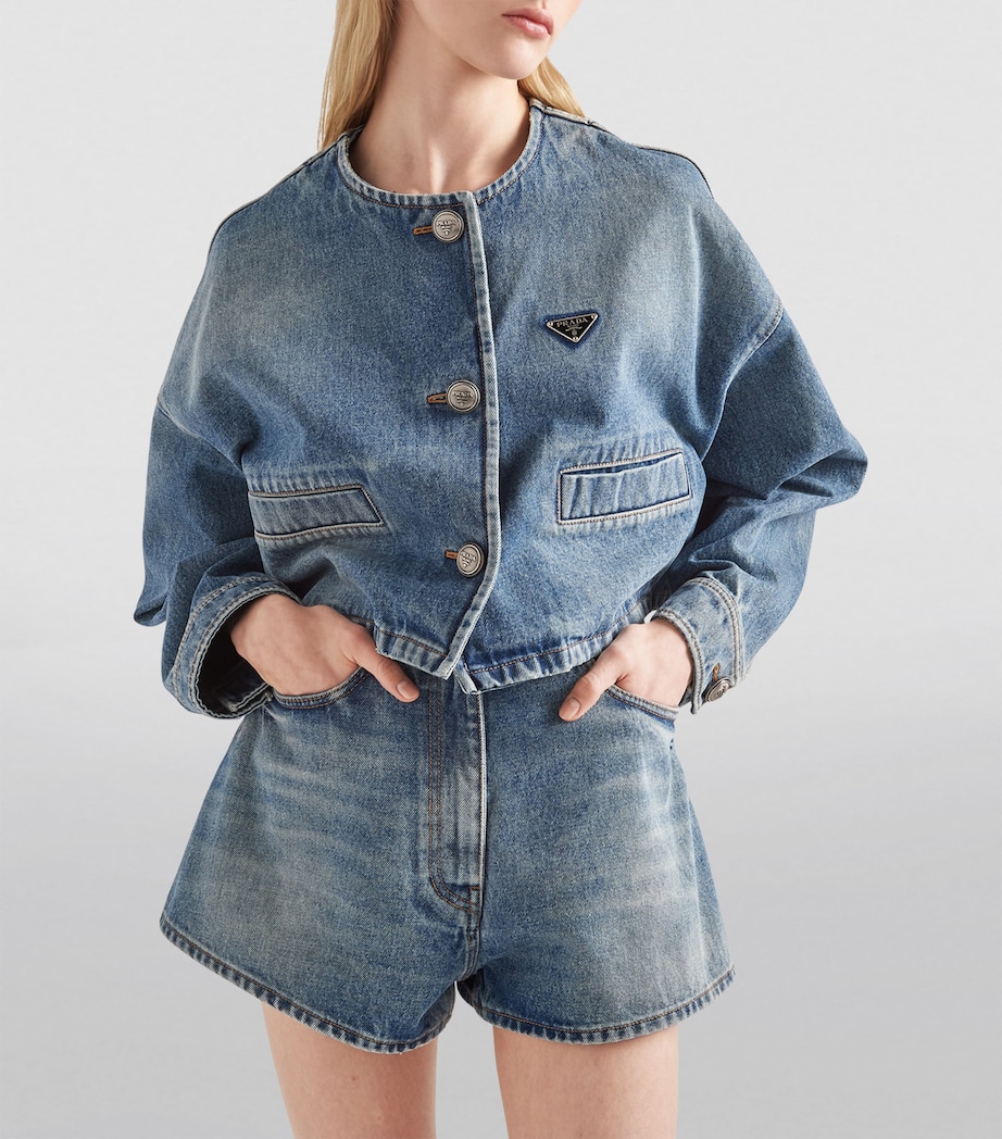 Prada Womens Denim High-Waisted Shorts Image 3