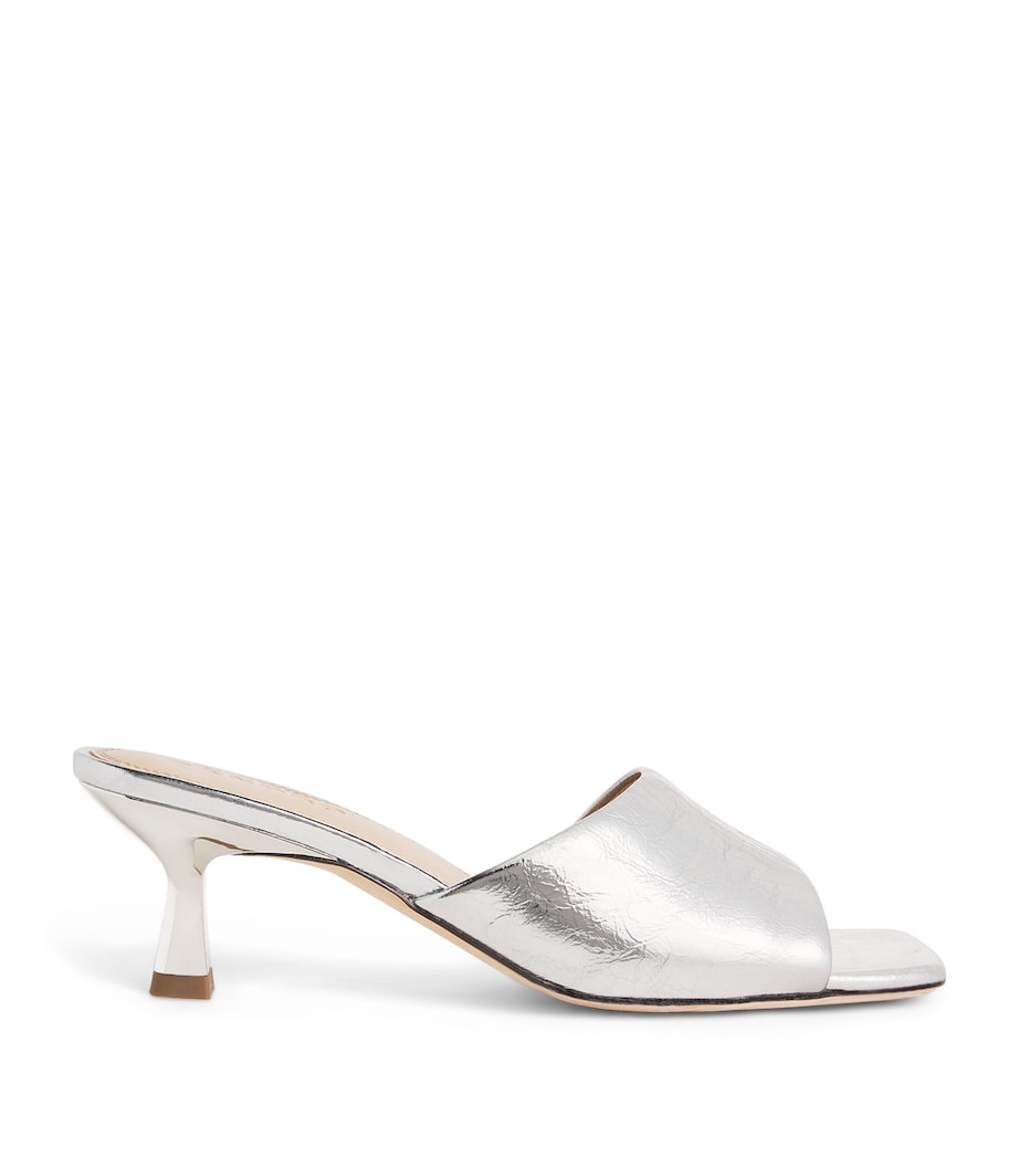 Sandro Paris Metallic Leather Heeled Mules 55 Silver Image 1