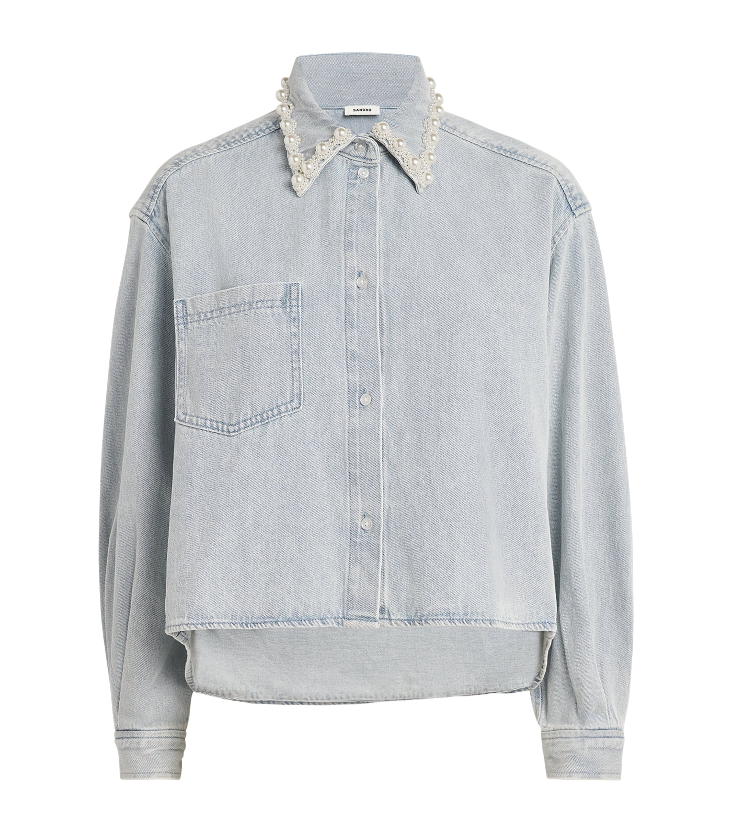 Sandro Denim Embellished Cropped Shirt In Gold