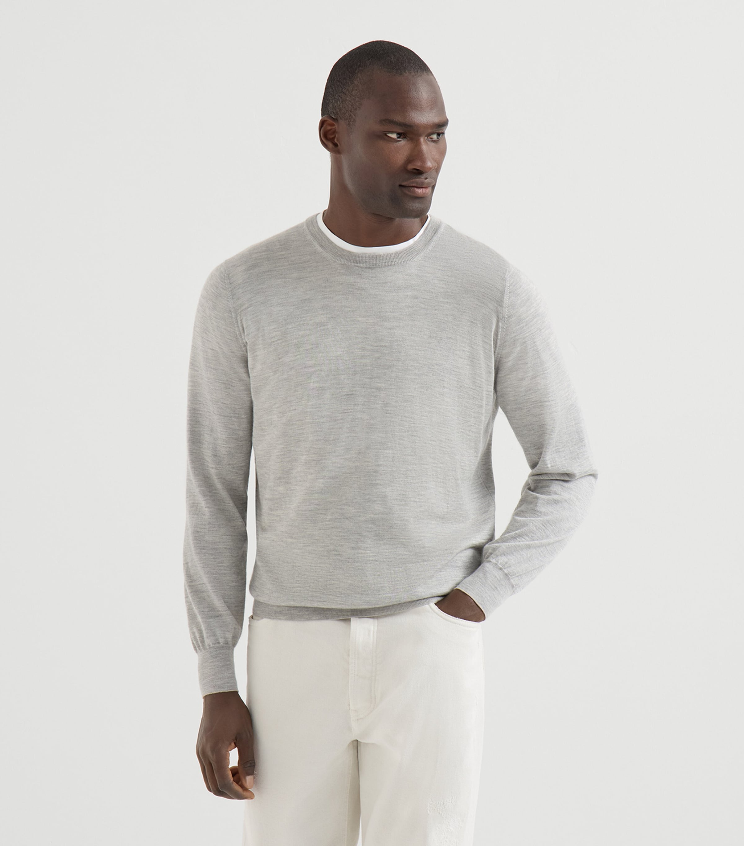 Brunello Cucinelli Mens Cashmere-Silk Crew-Neck Sweater Image 3