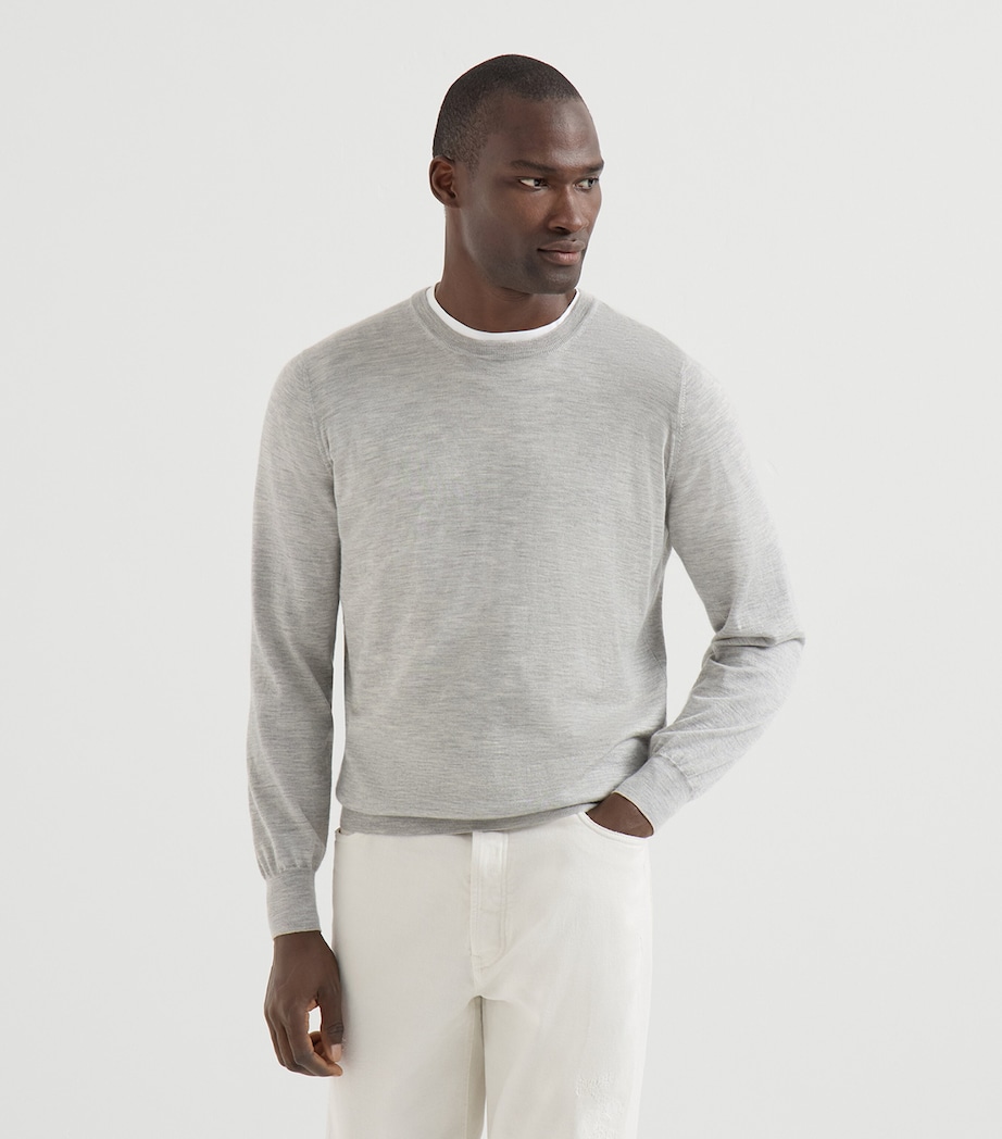 Brunello Cucinelli Mens Cashmere-Silk Crew-Neck Sweater Image 3