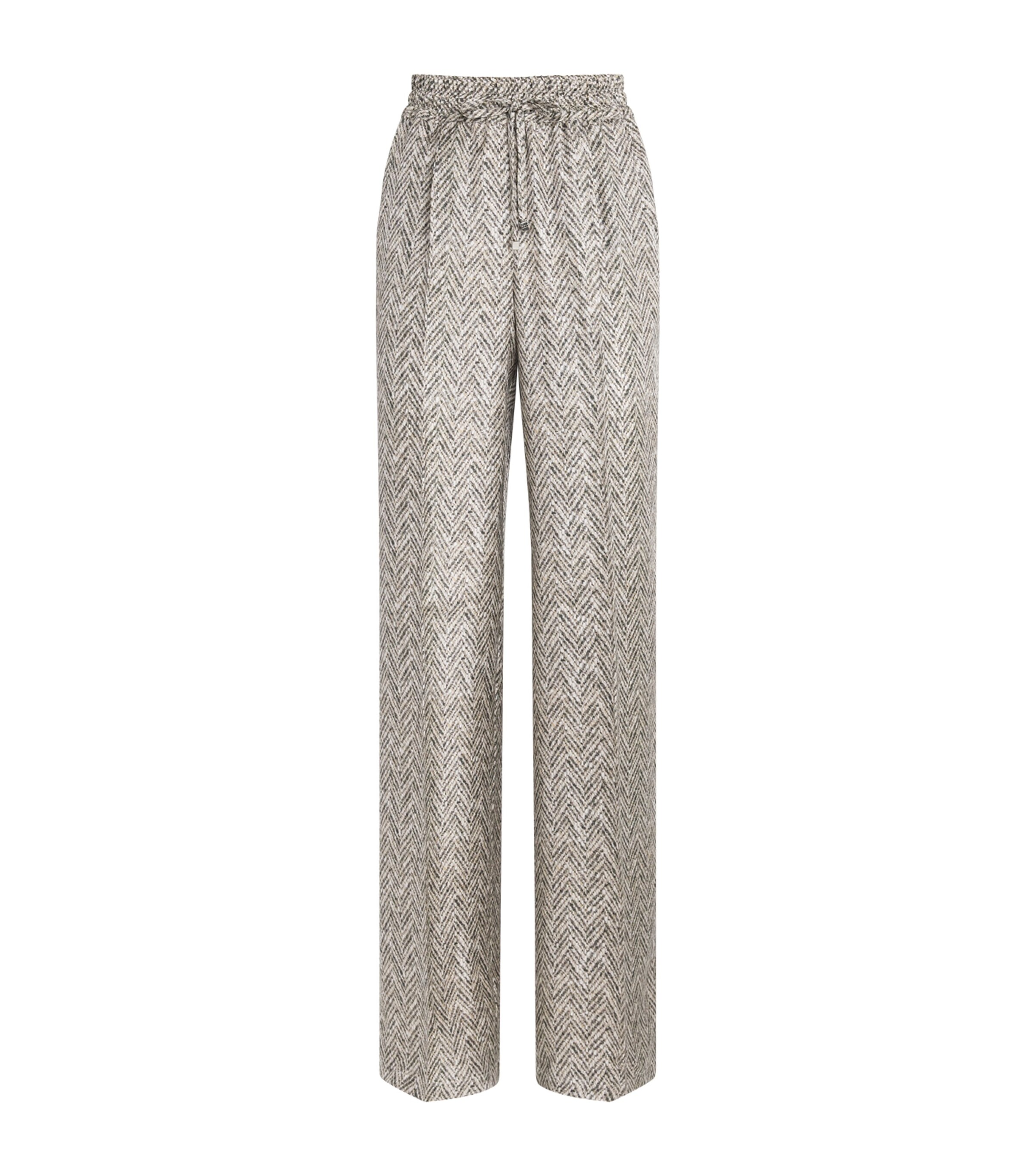 Kiton Womens Silk Printed Wide-Leg Trousers Grey Image 1