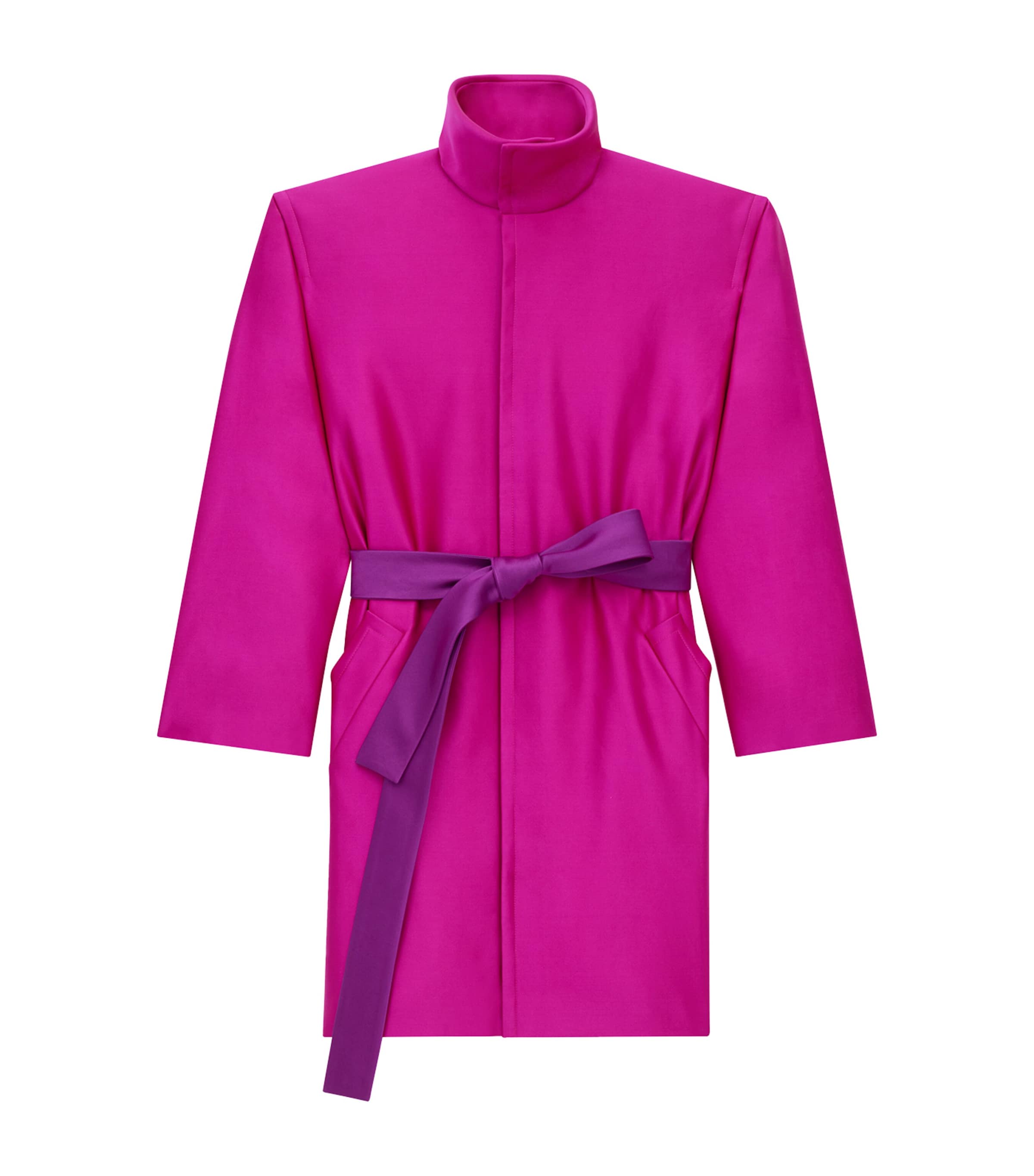 Saint Laurent Silk Belted Coat In Pink