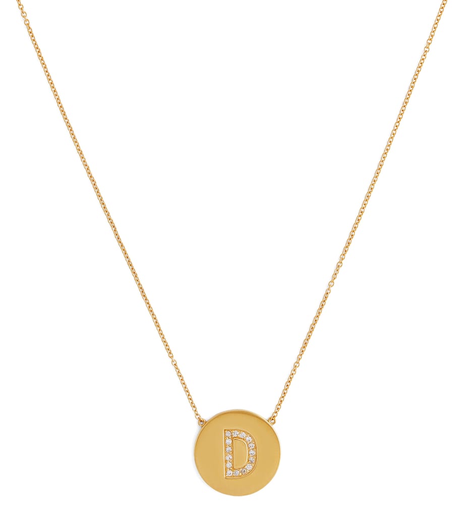 Yellow Gold and Diamond Letter Disc D Necklace YELLOW GOLD Image 1