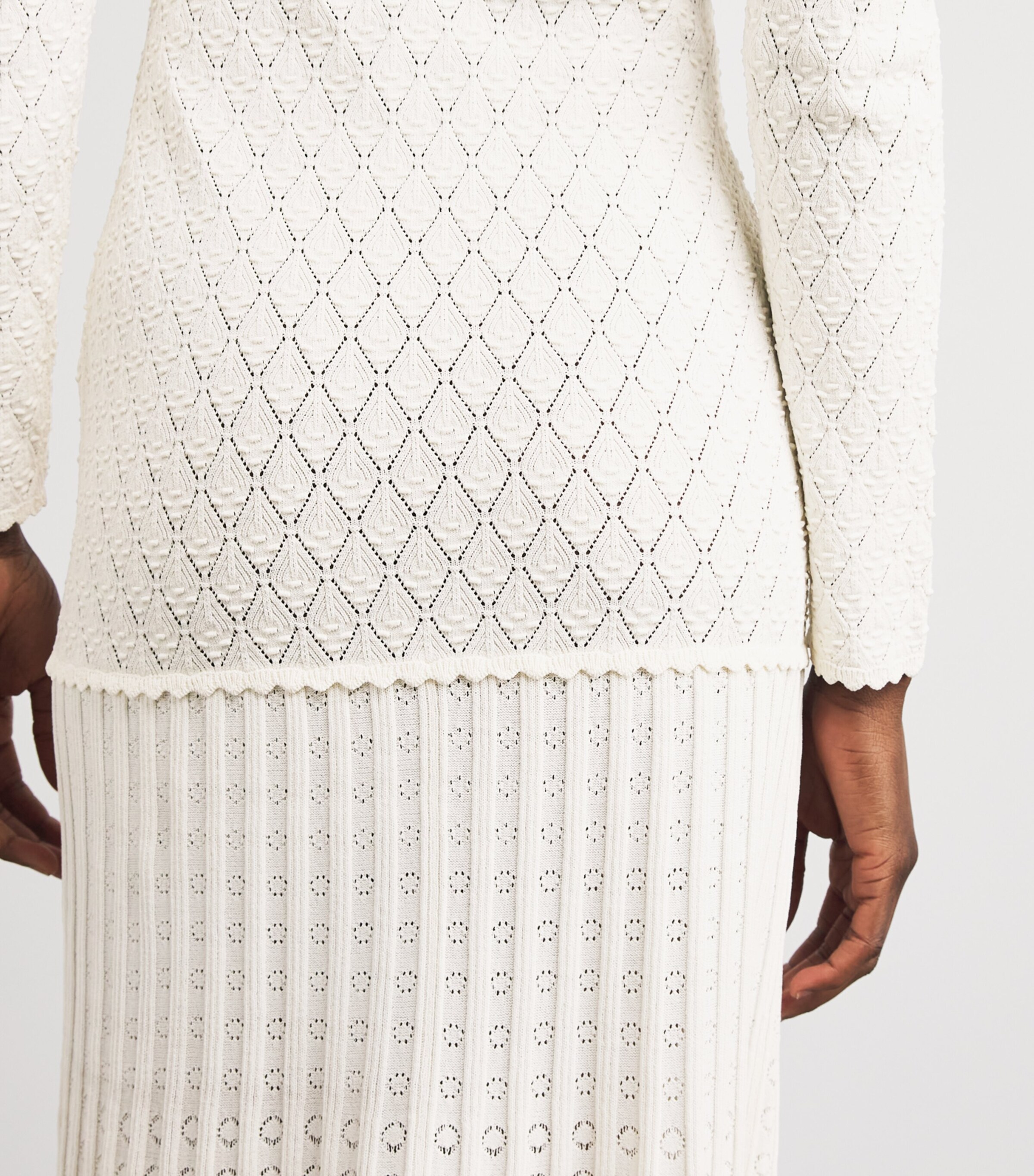 Knit V-Neck Midi Dress ECRU Image 6