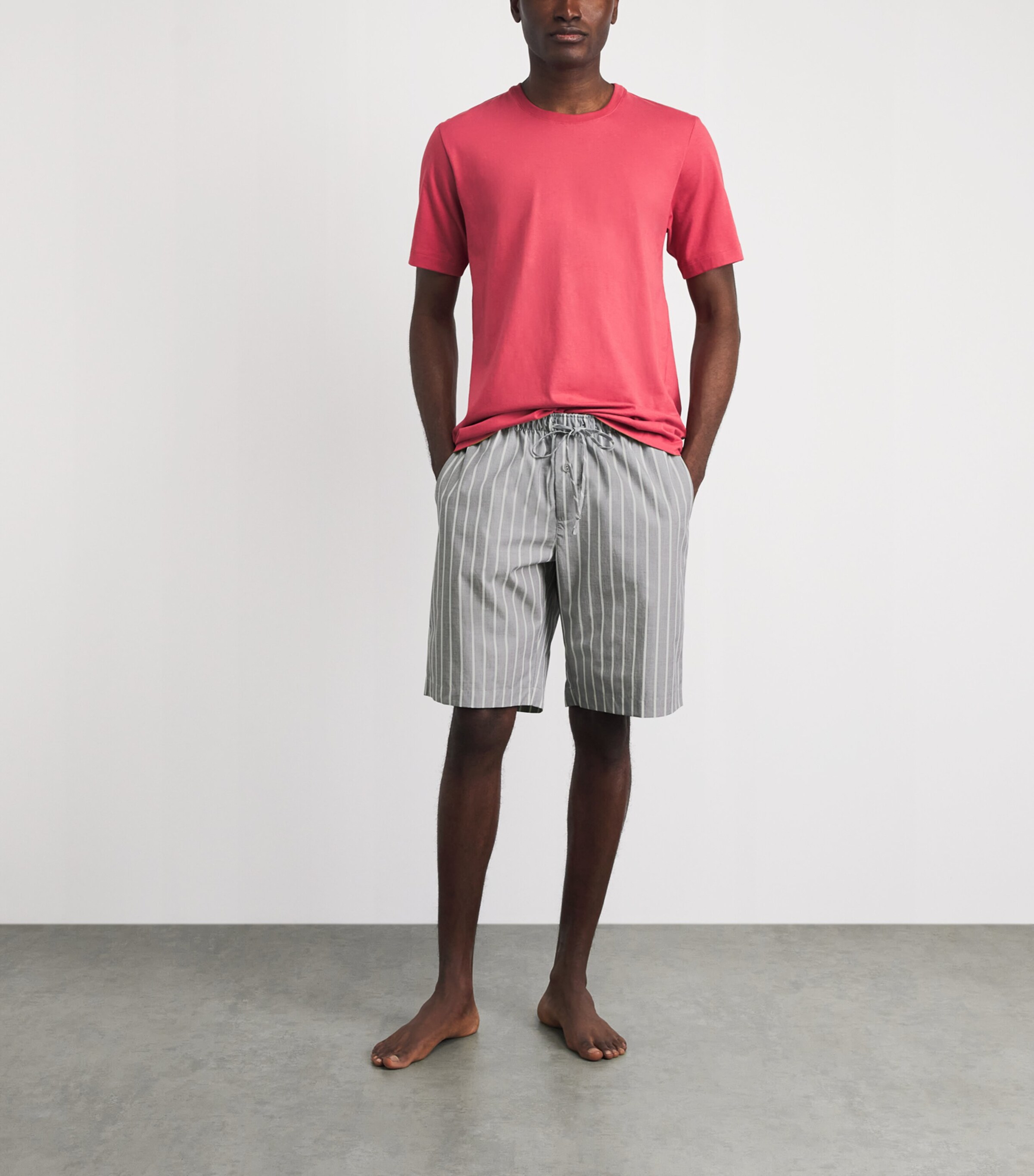 Hanro Mens Cotton Night & Day Lounge Shorts Denim Stripe Image 2