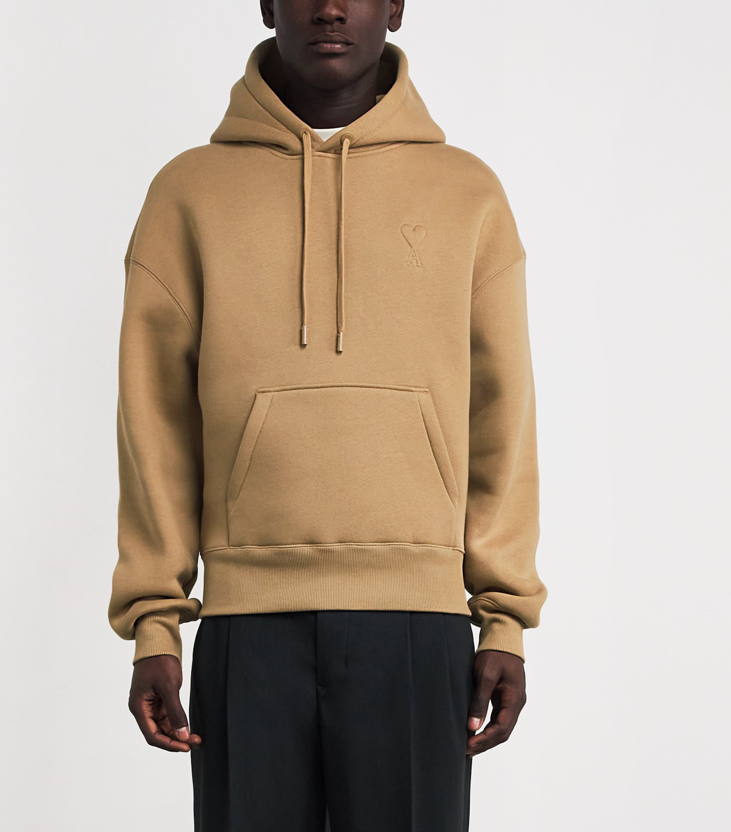 AMI Paris Mens Cotton-Blend Ami de Coeur Hoodie Camel Image 3