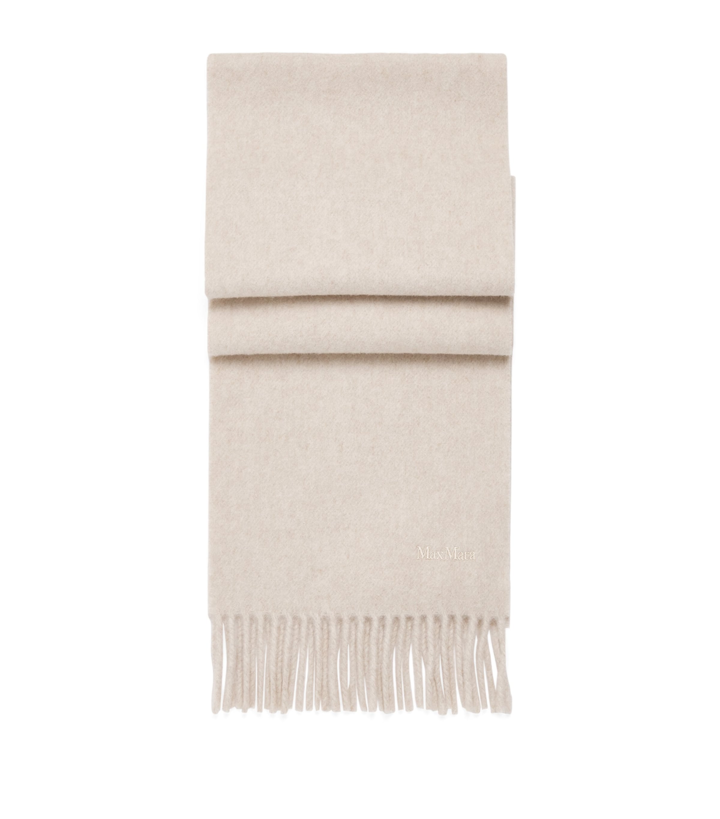 Max Mara Wool Embroidered Logo Scarf In Neutral