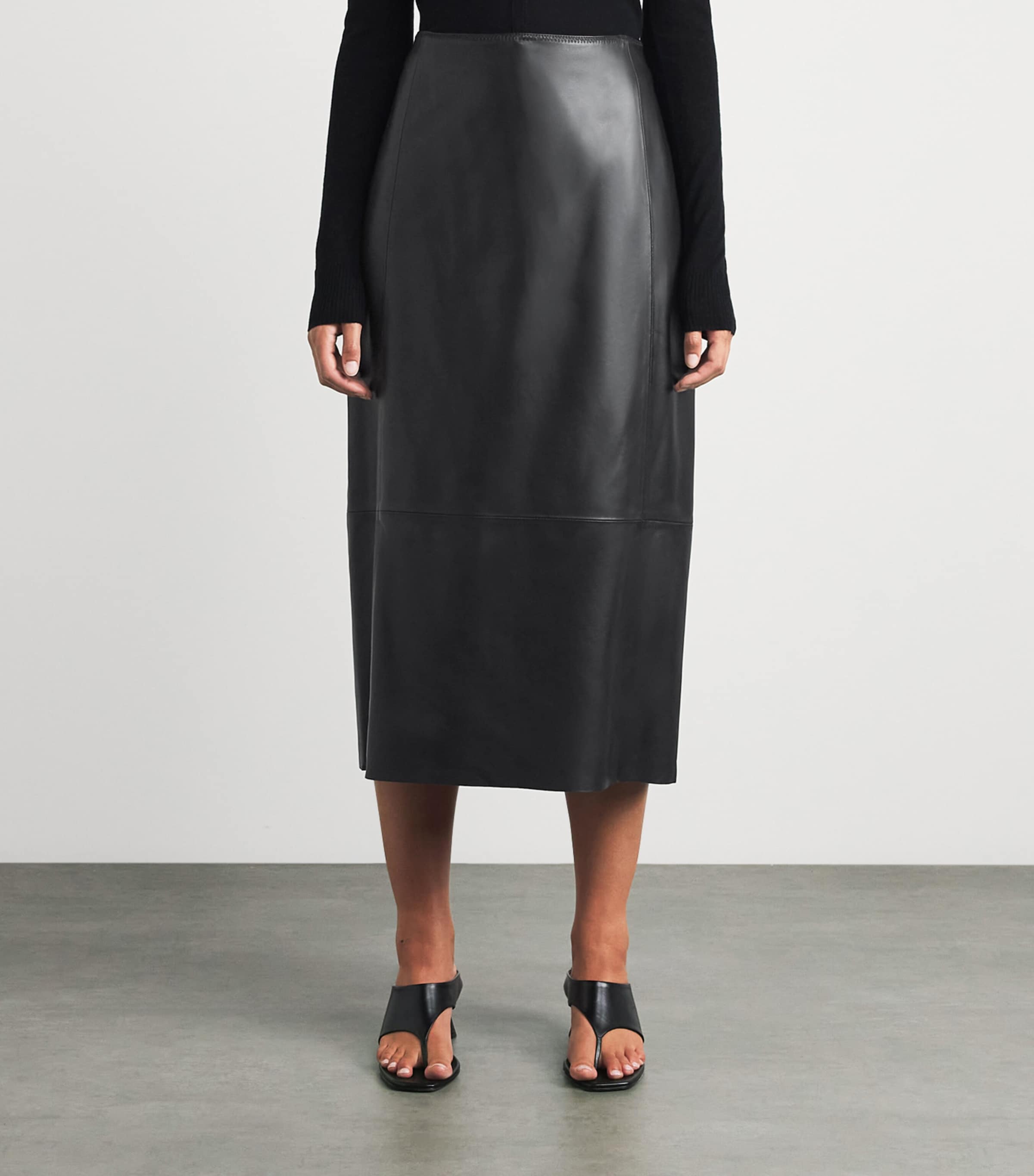 Vince Womens Lambskin Midi Skirt Black Image 4
