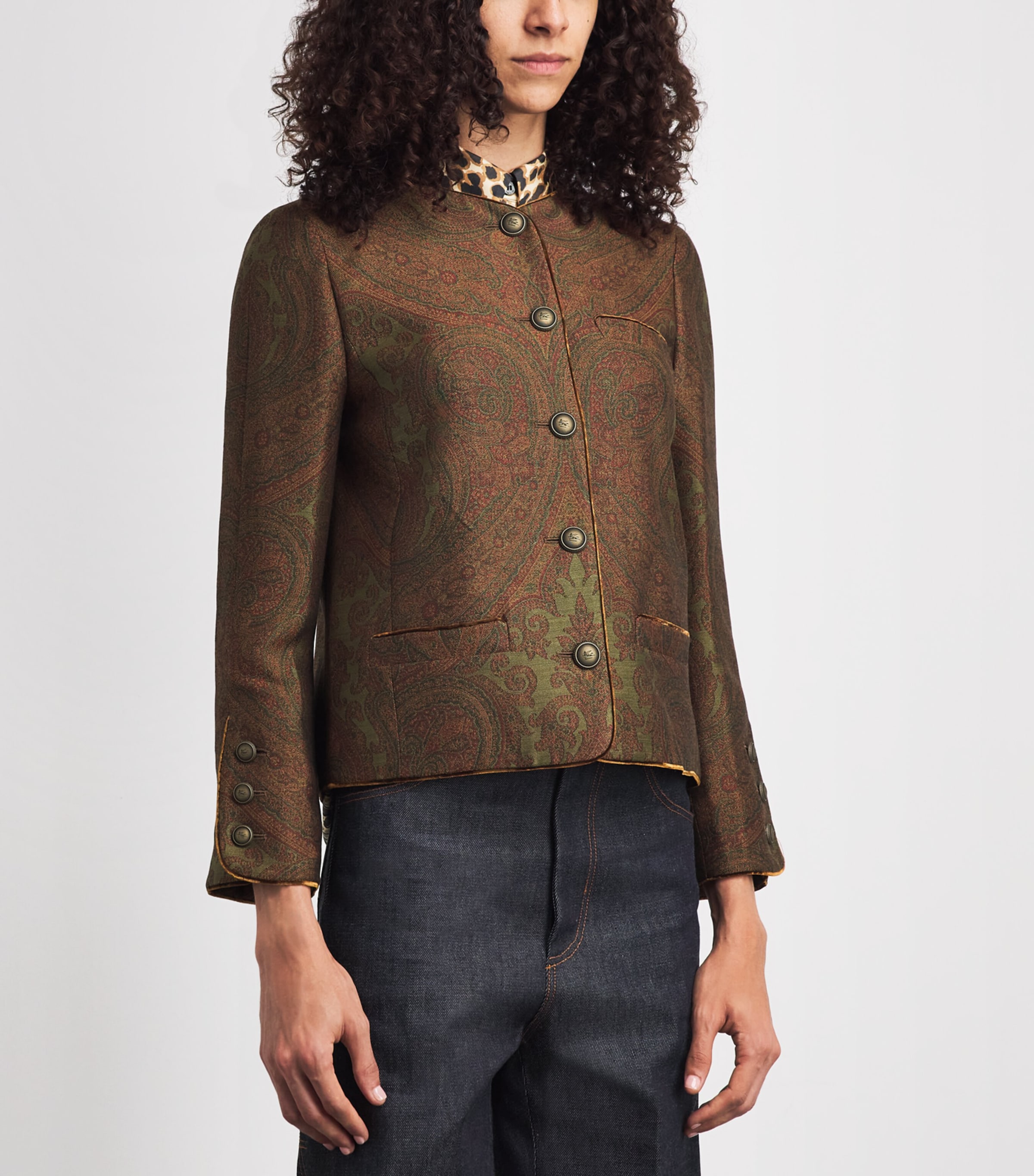 Etro Womens Paisley Cropped Jacket Multi/green Bs Image 4