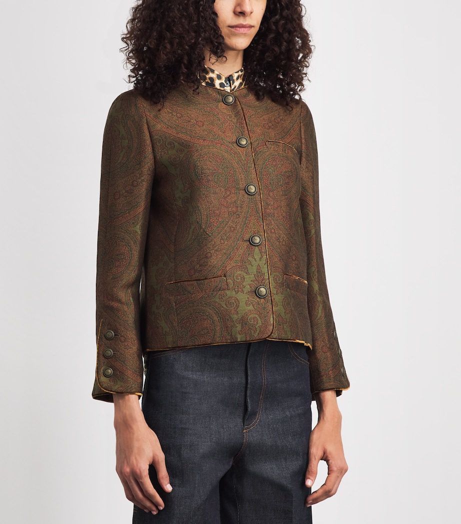 Etro Womens Paisley Cropped Jacket Multi/green Bs Image 4