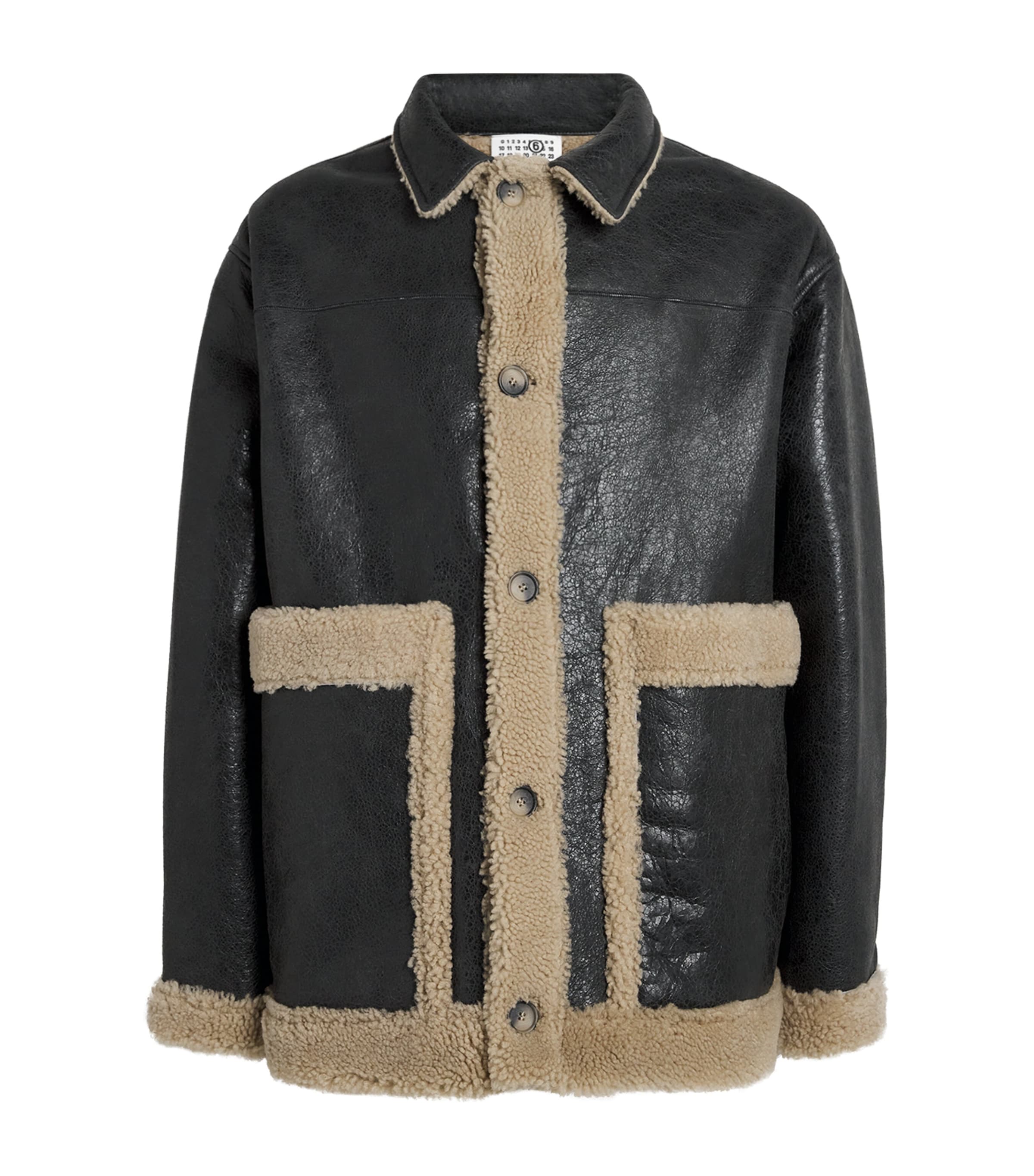Mm6 Maison Margiela Leather Shearling Reversible Jacket In Multi