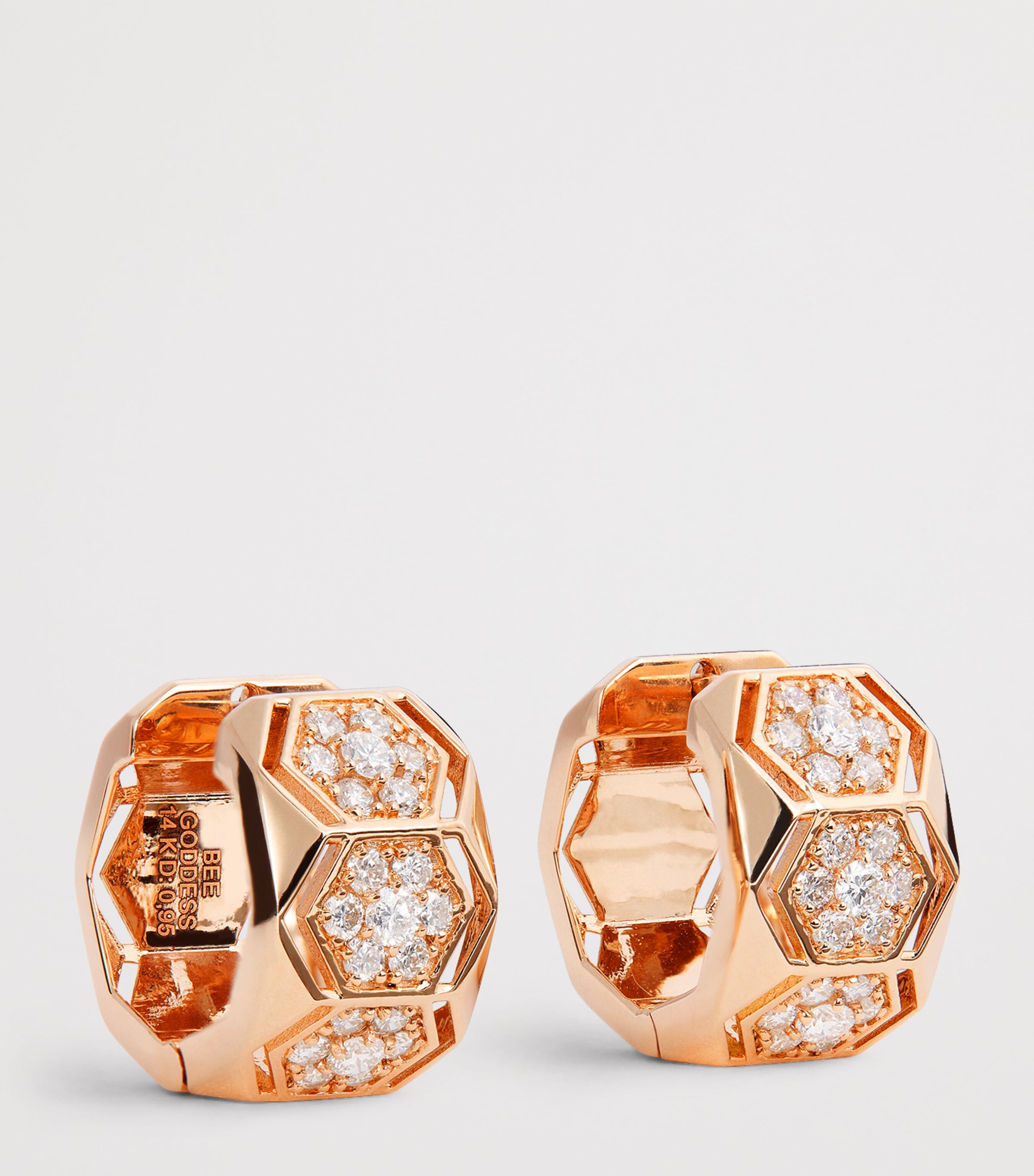 Rose Gold and Diamond Honeycomb Huggie Earrings ROSE GOLD Image 3