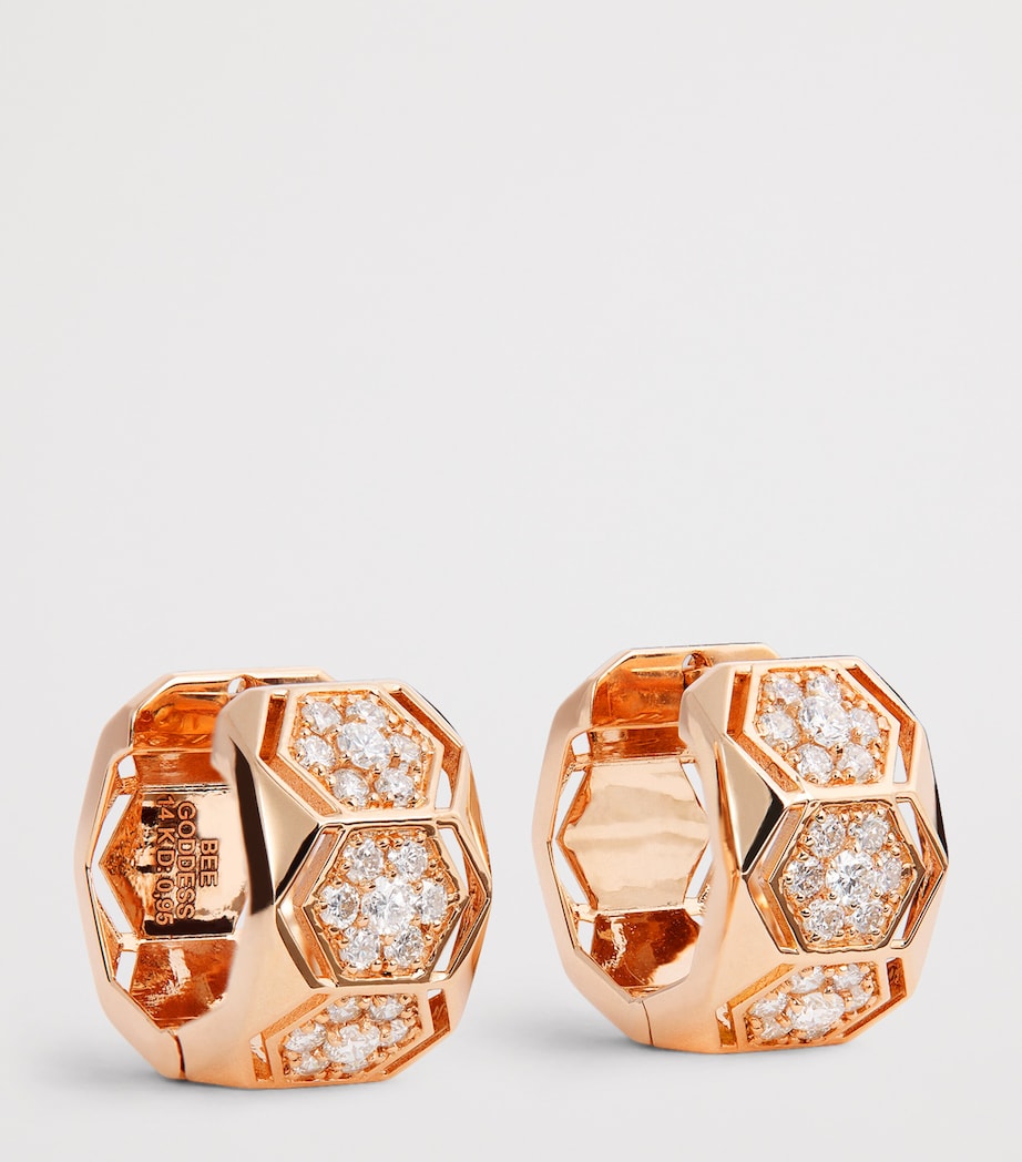 Rose Gold and Diamond Honeycomb Huggie Earrings ROSE GOLD Image 3
