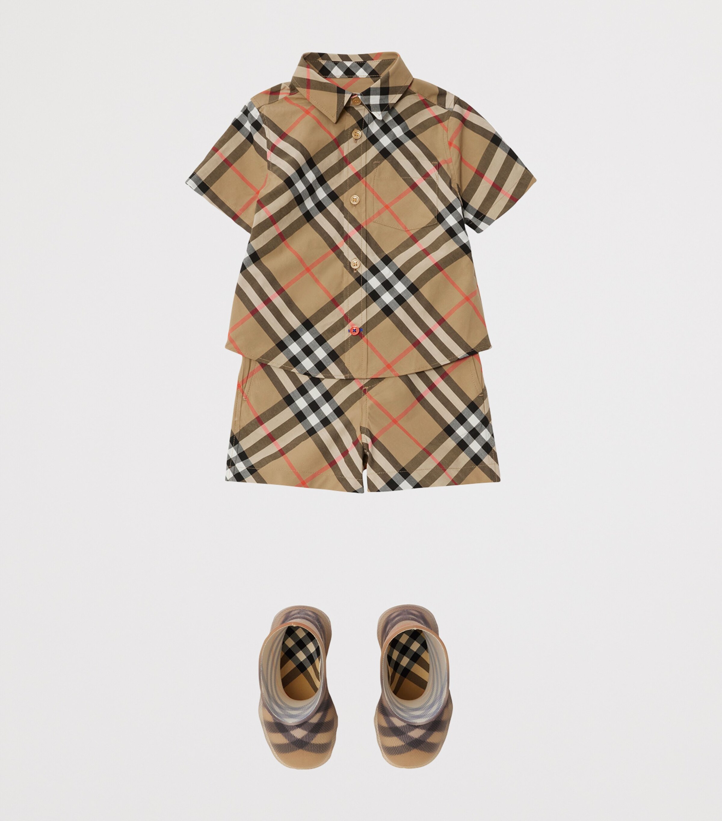 Burberry Kids Cotton Burberry Check Short-Sleeve Shirt (6-24 Months) Sand Ip Check Image 3