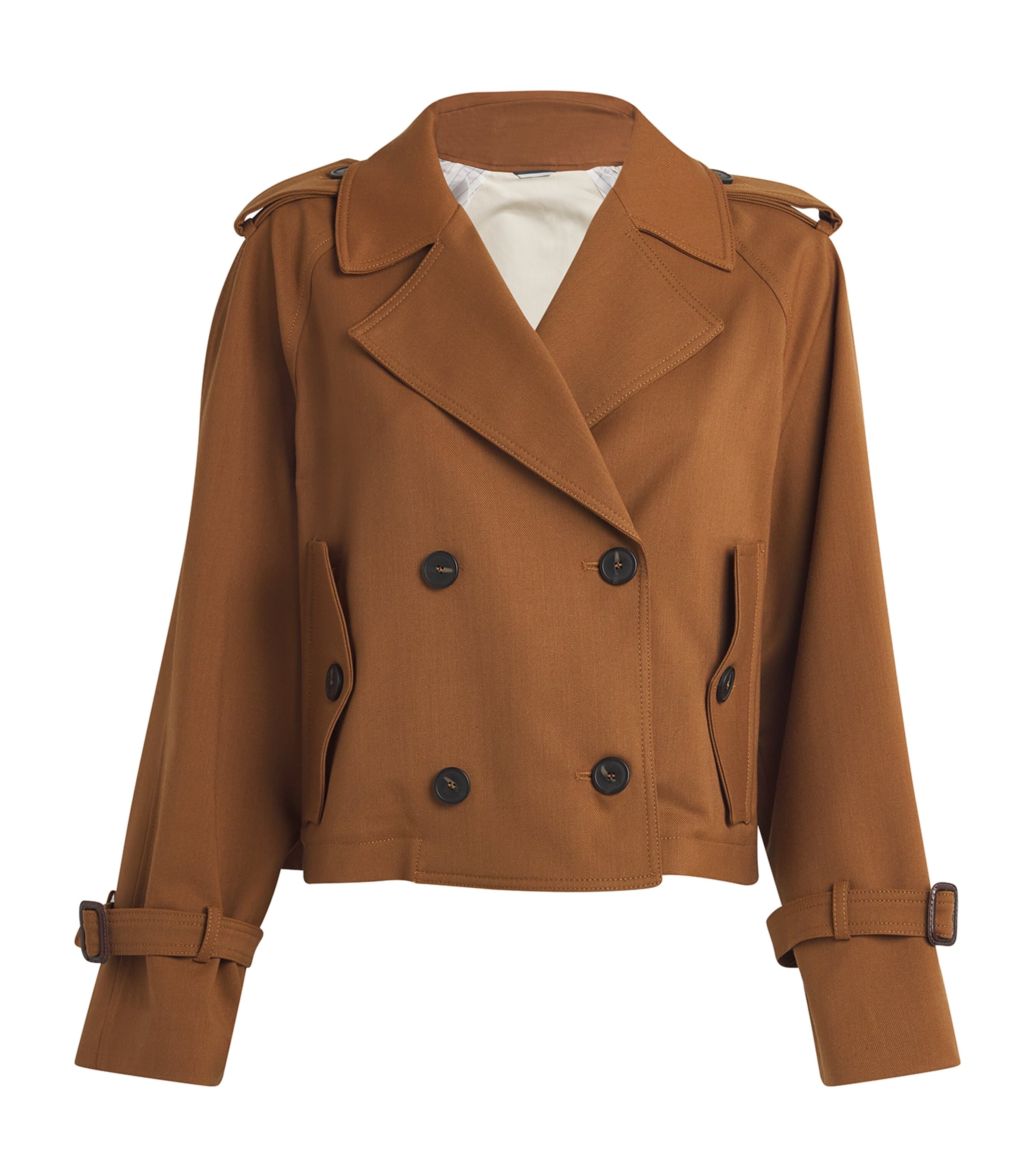 Shop Weekend Max Mara Virgin Wool-blend Short Trench Coat In Brown