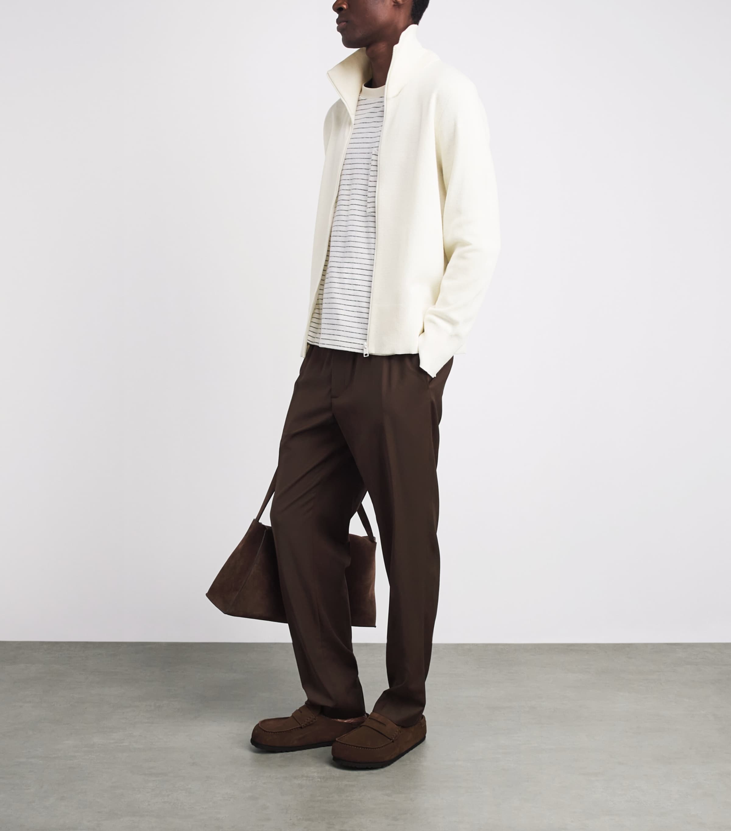 Sandro Paris Mens Wool Zip-Up Cardigan Butter Cream Image 2