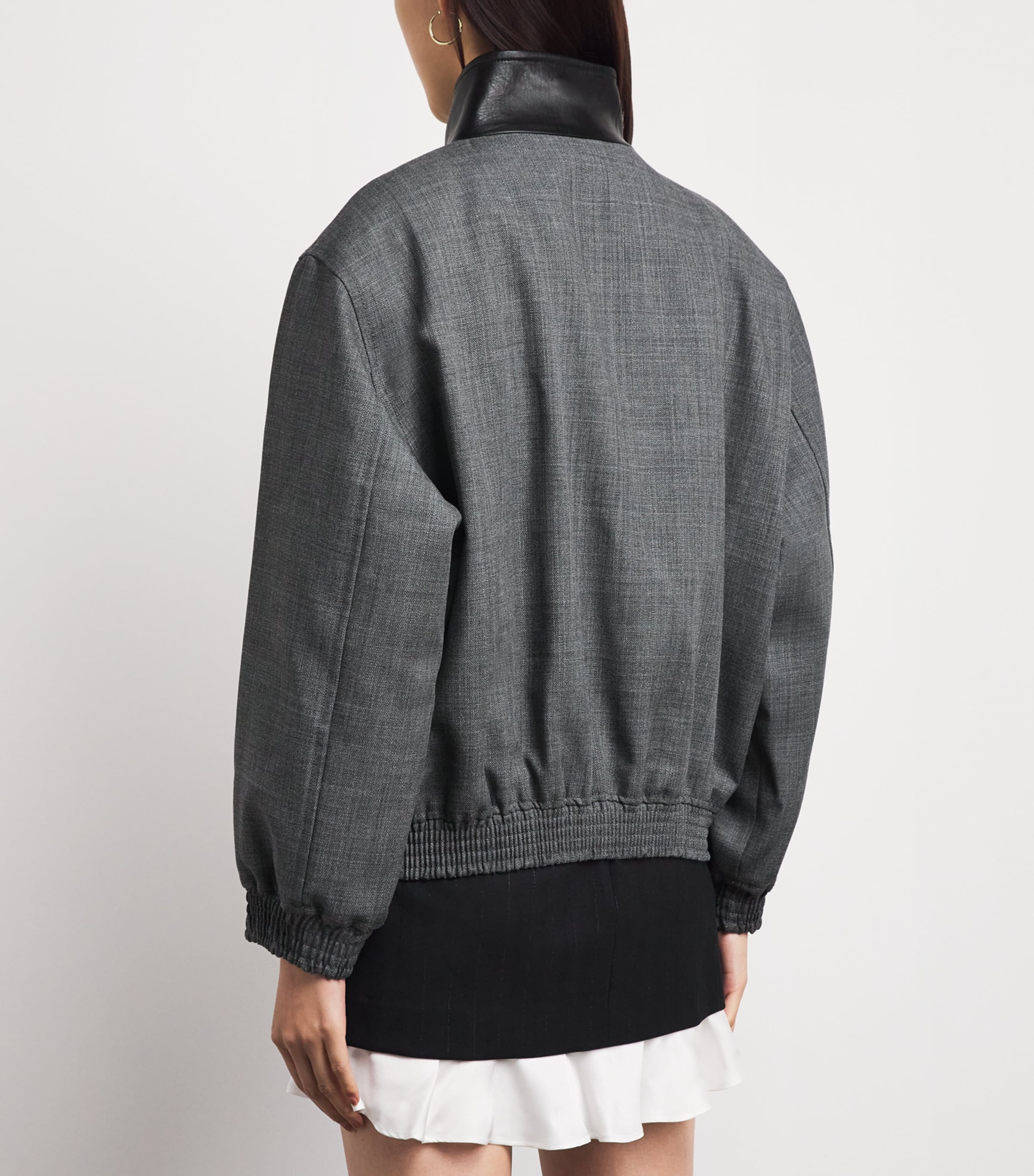 Sandro Paris Womens Wool Leather-Trim Bomber Jacket Grey Image 5