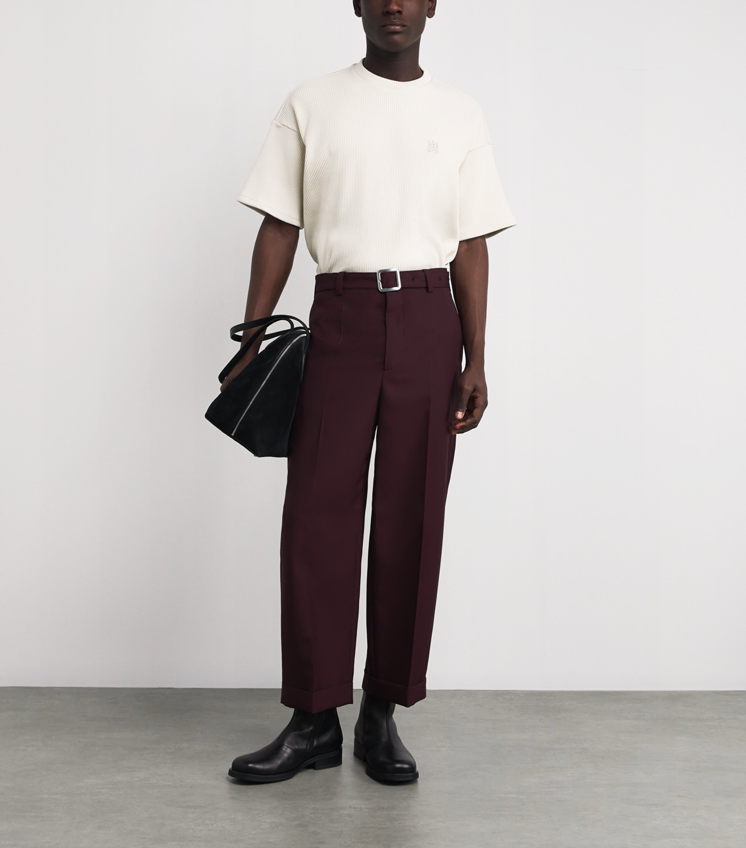 Stretch-Cotton Ribbed Logo Oversized T-Shirt ALABASTER Image 2