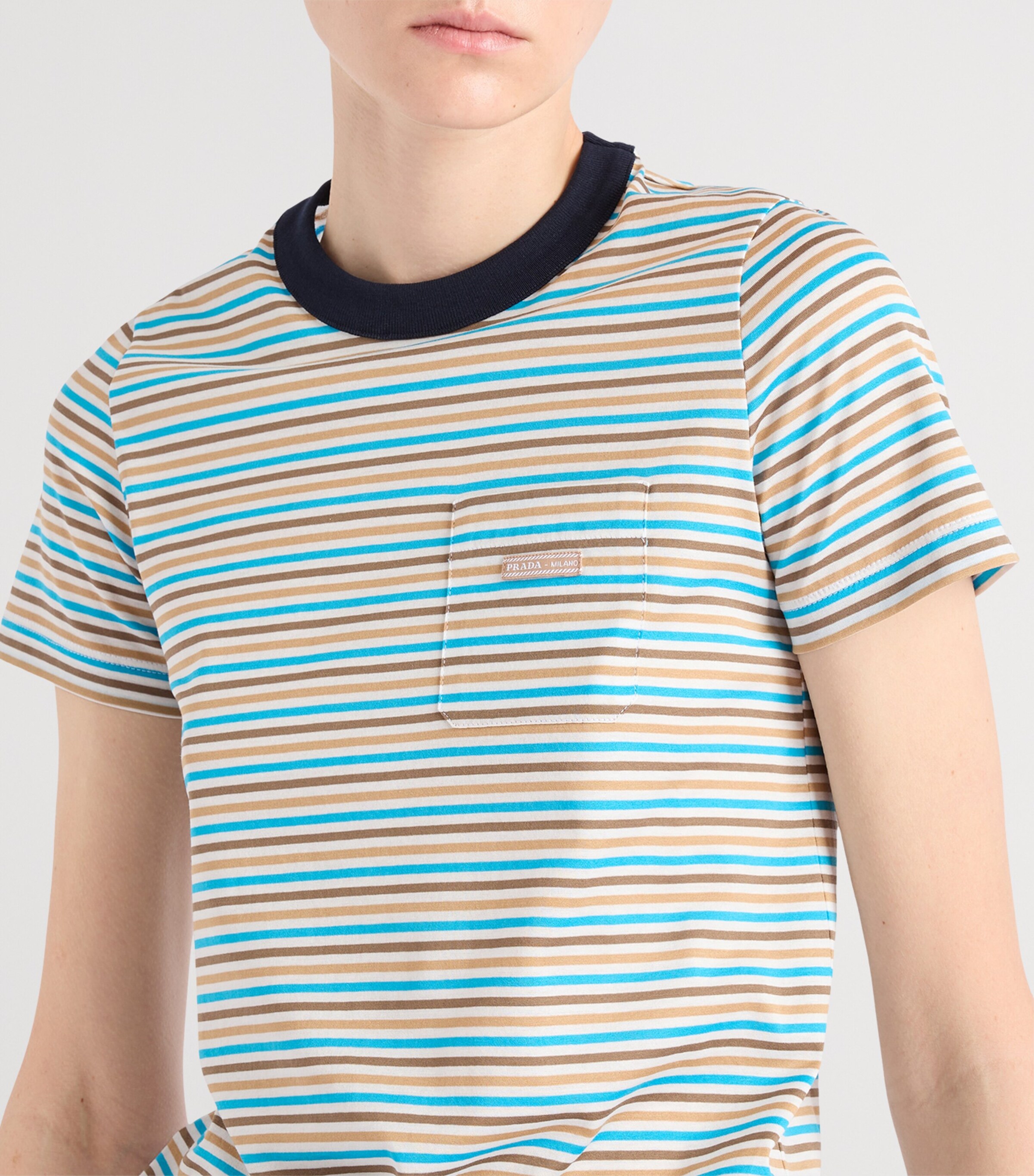 Prada Womens Cotton Stripe Lisle T-Shirt Image 3