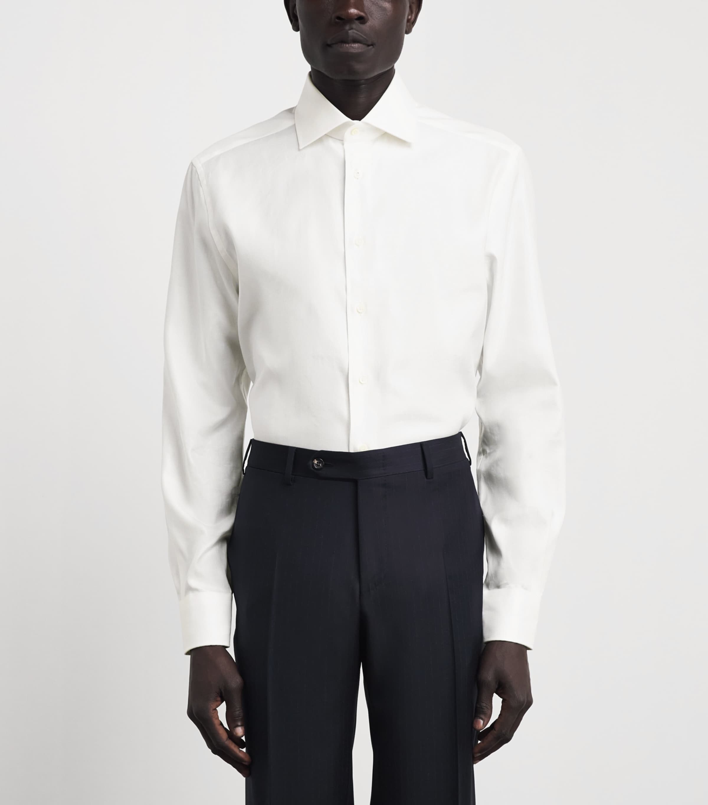 Corneliani Mens Cotton Herringbone Shirt Optical White Image 4