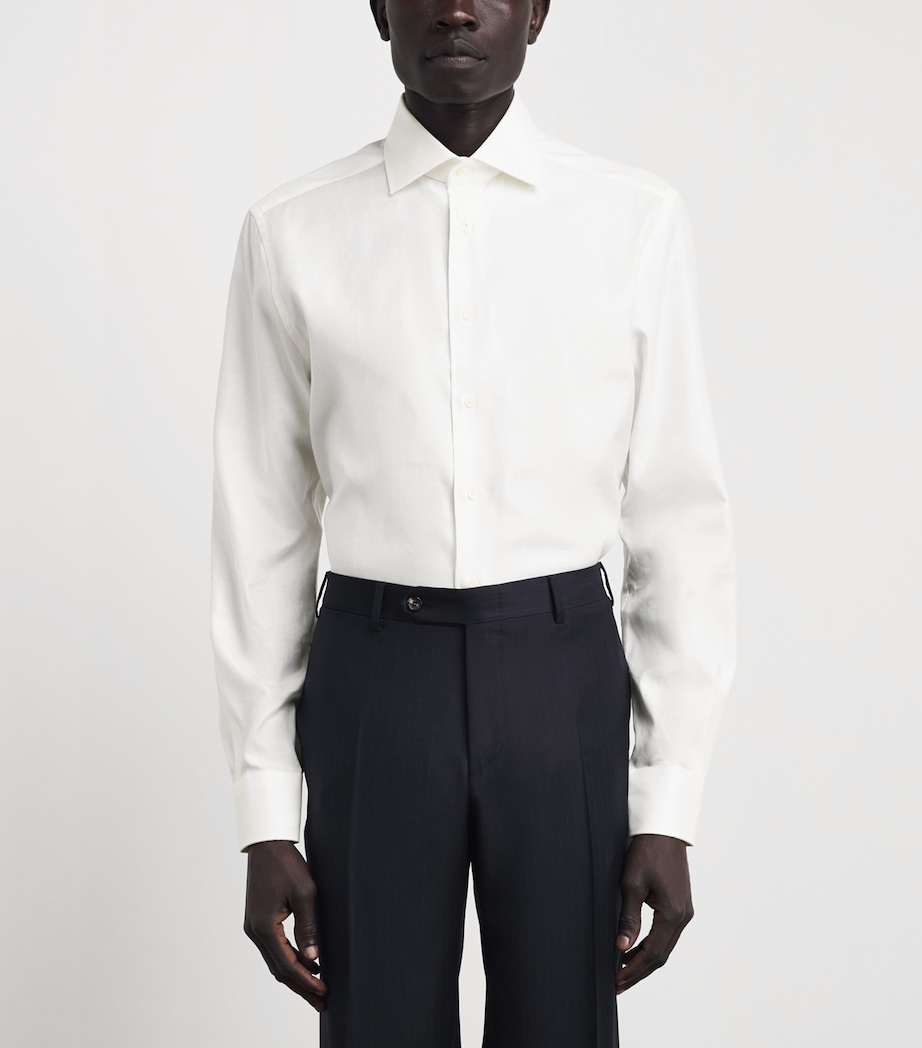 Corneliani Mens Cotton Herringbone Shirt Optical White Image 4