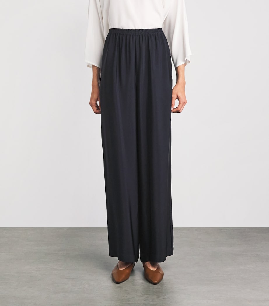 Eskandar Womens Silk Flared Trousers Midnight Image 4